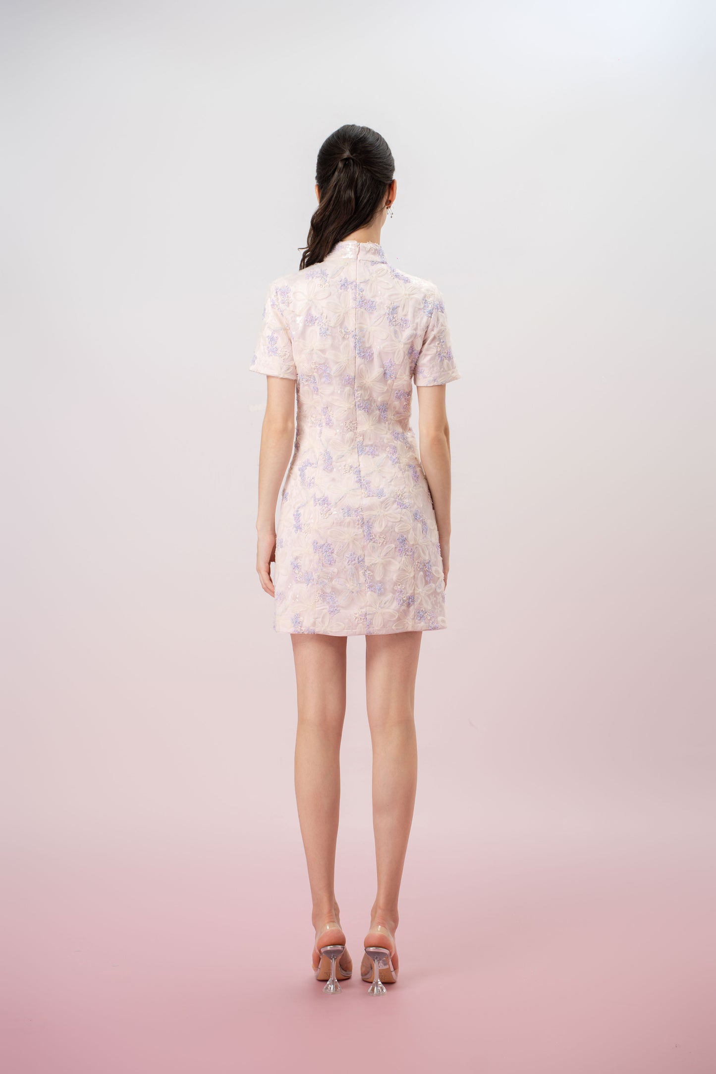 Jaimie Lilac Mesh Flower Cheongsam Dress