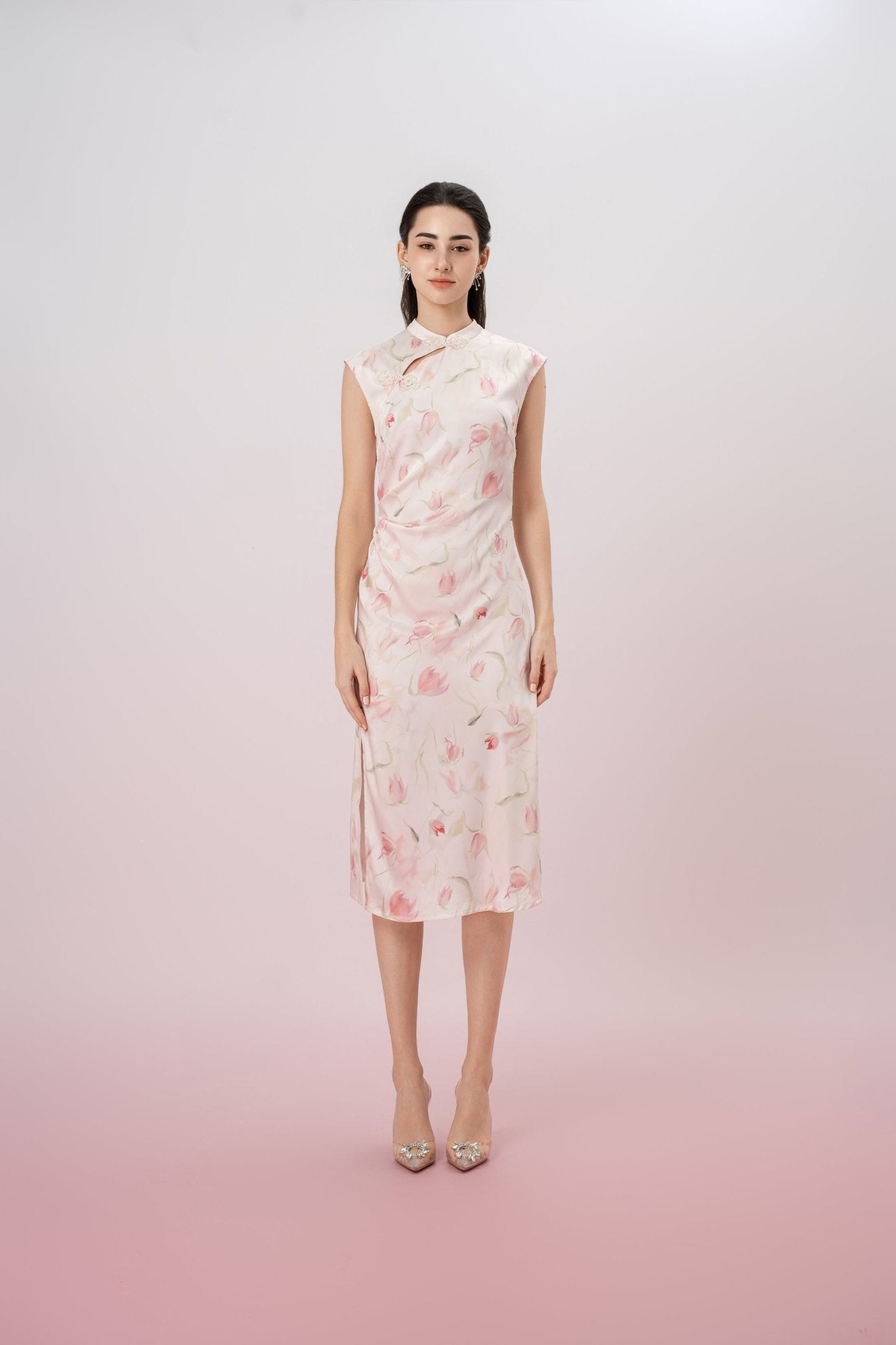 Jaquelin Floral Print Cheongsam Dress - Nimisski