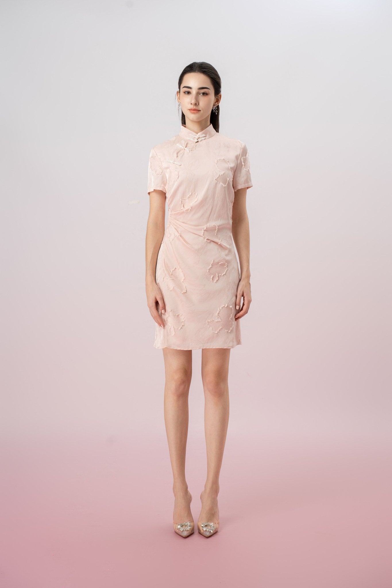 Jacqui Light Pink Gather Cheongsam Dress - Nimisski