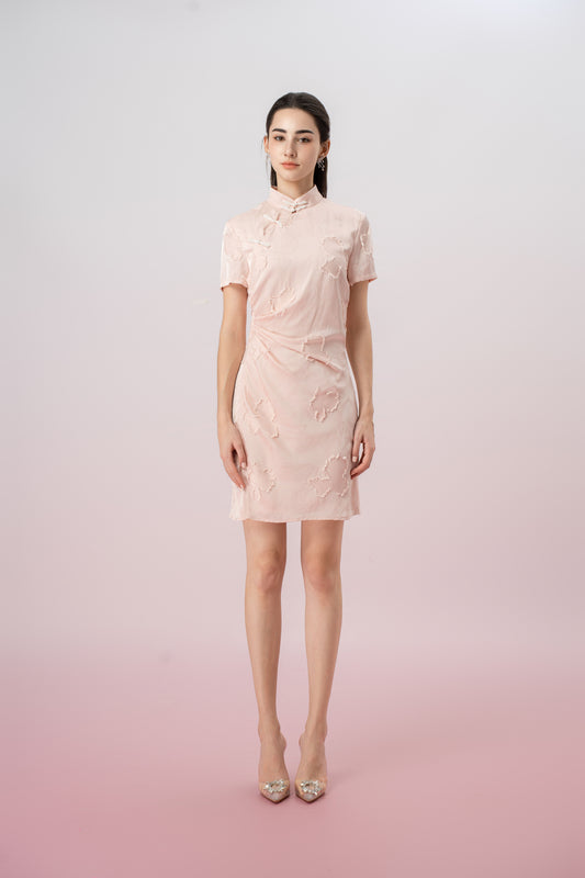 Jacqui Light Pink Gather Cheongsam Dress