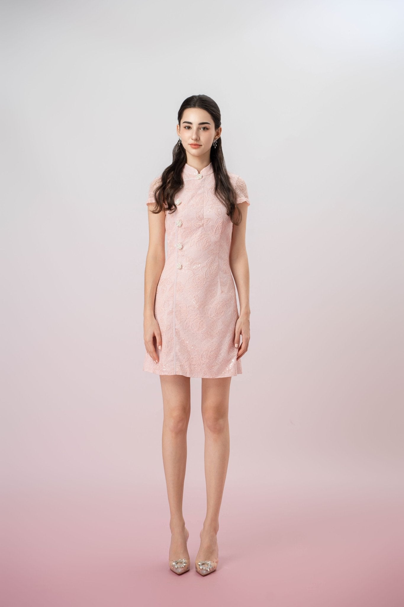 Jackalinne Pink Rose Lace Cheongsam Dress - Nimisski