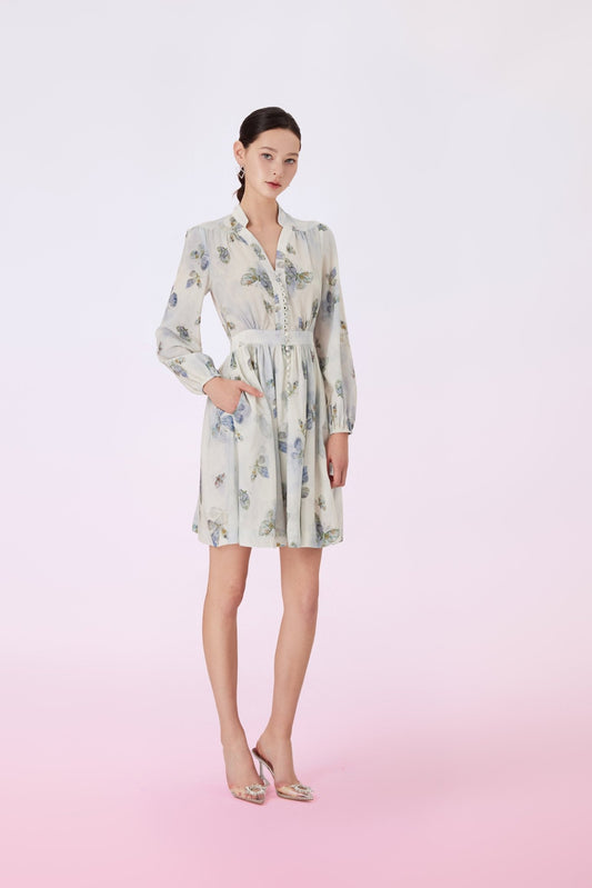 Gerarda Butterfly Print In White Dress - Nimisski