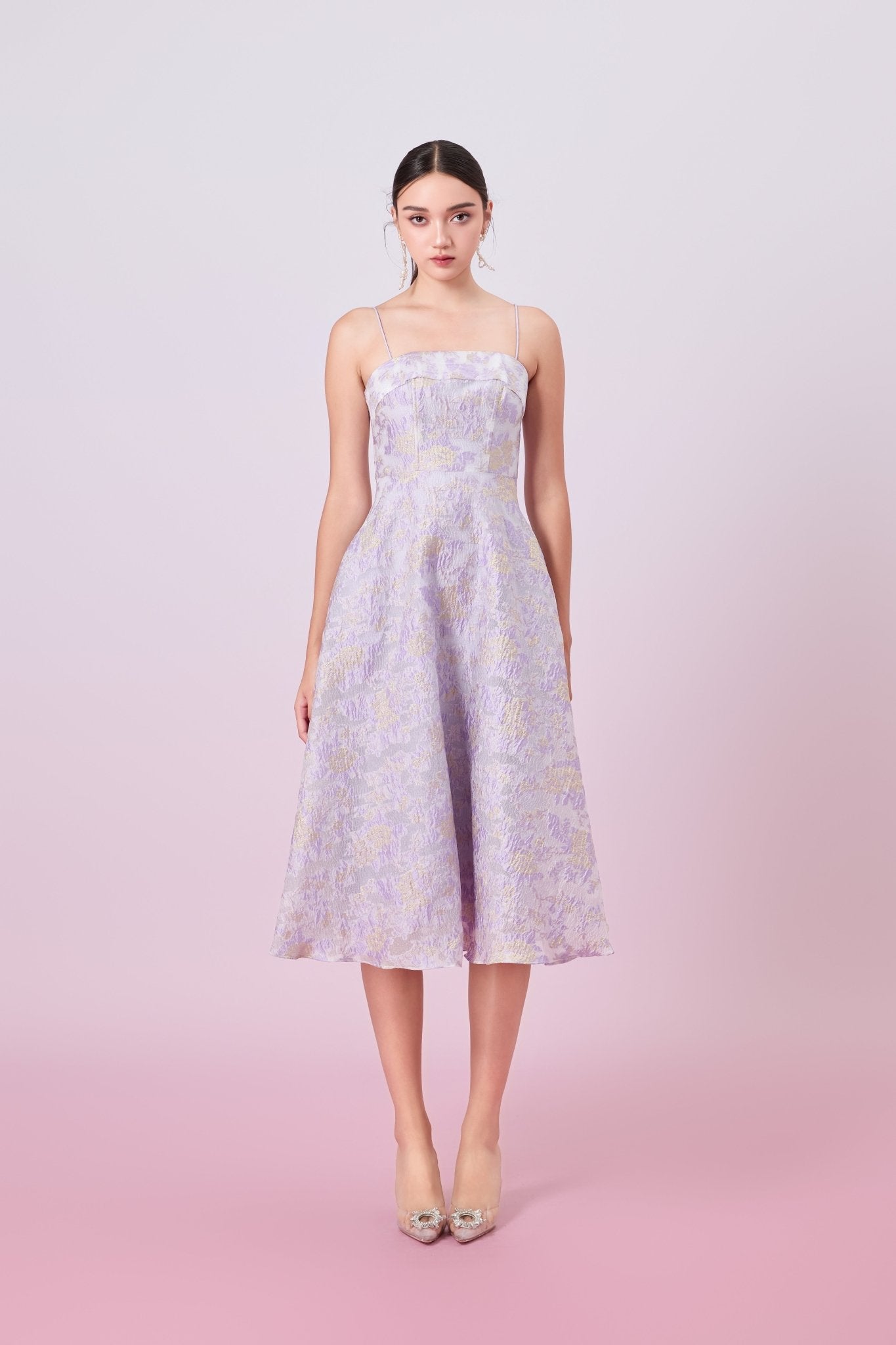 Graciella Purple Gold Jacquard Long Dress - Nimisski