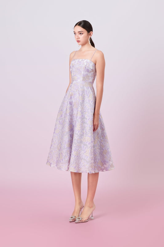 Graciella Purple Gold Jacquard Long Dress - Nimisski