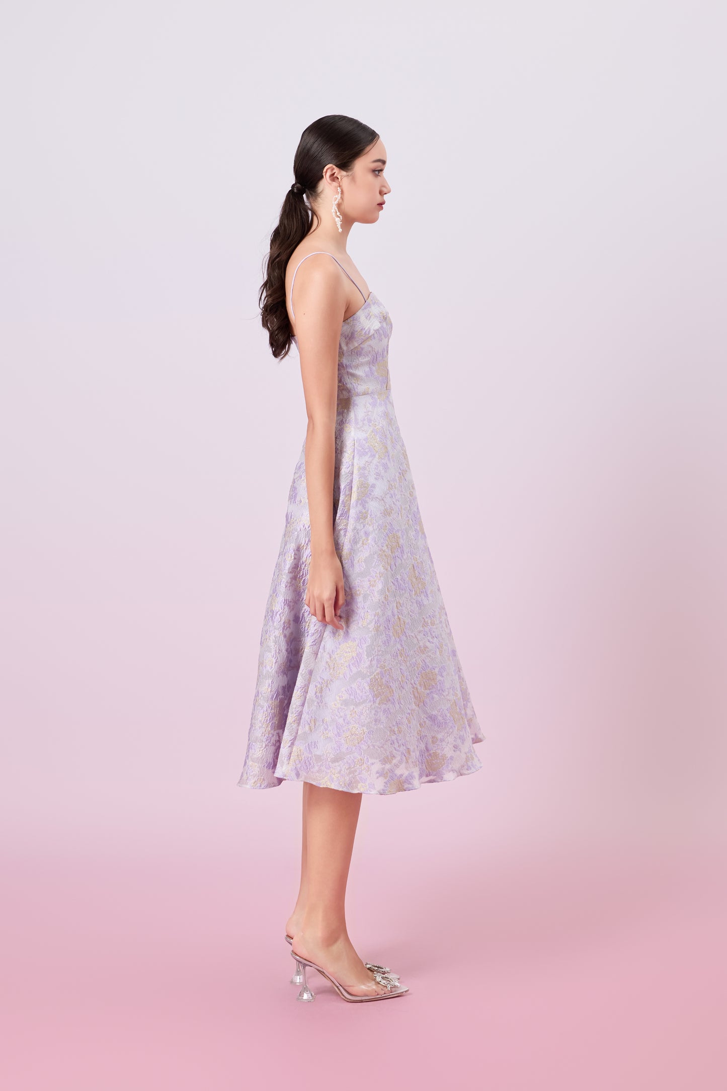 Graciella Purple Gold Jacquard Long Dress