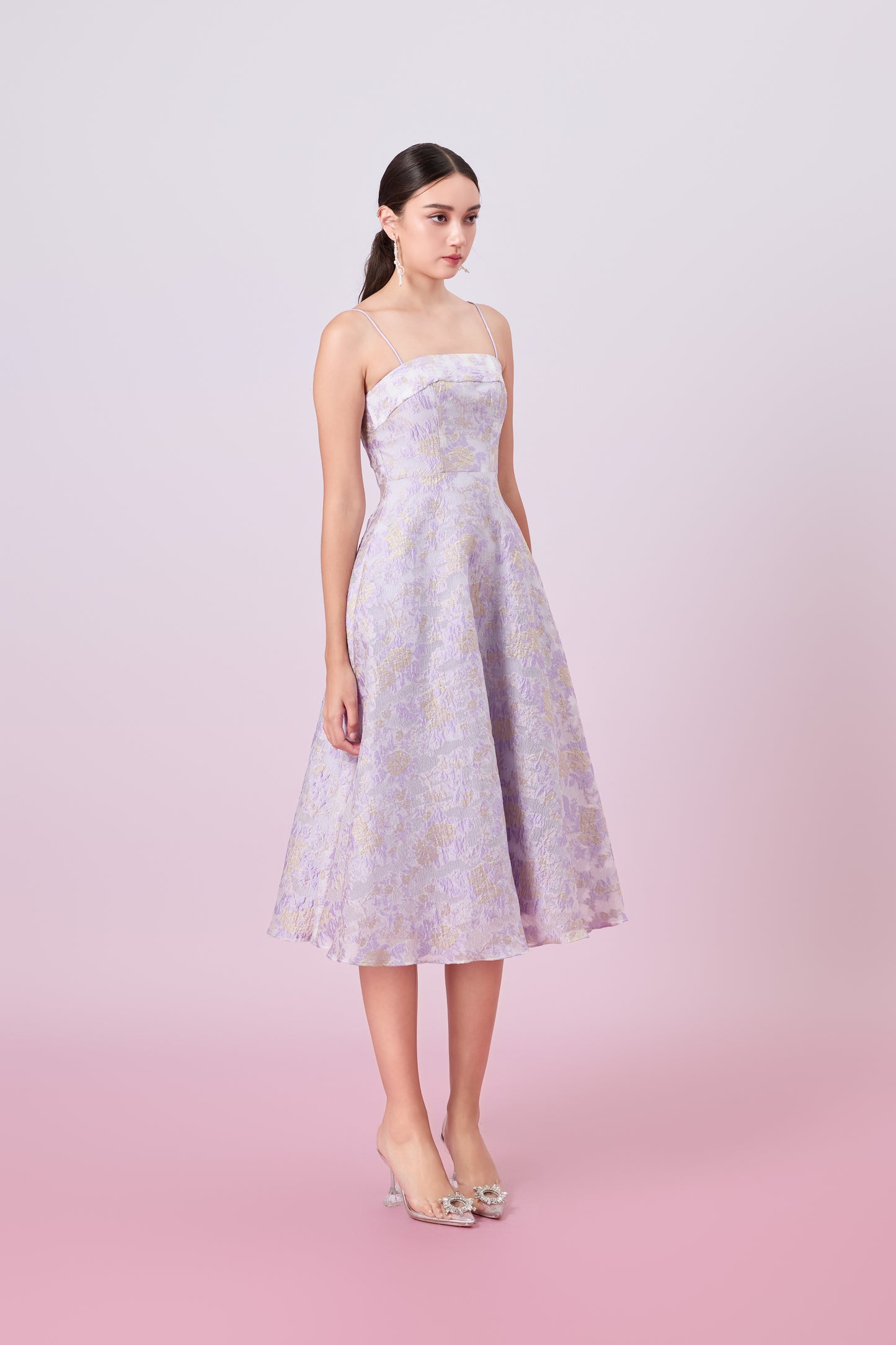 Graciella Purple Gold Jacquard Long Dress