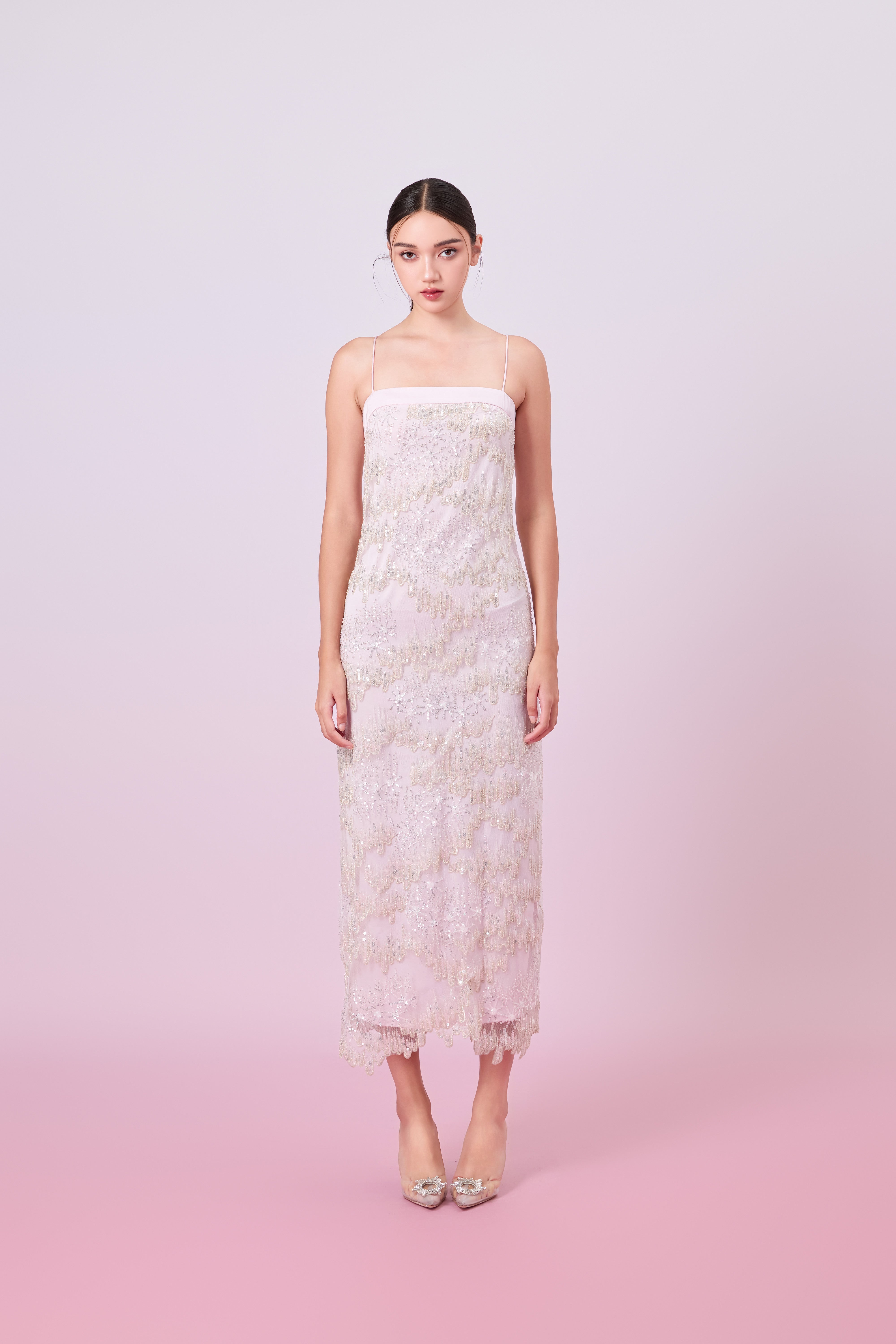 Gabriellen Pink With Sequins Column Dress