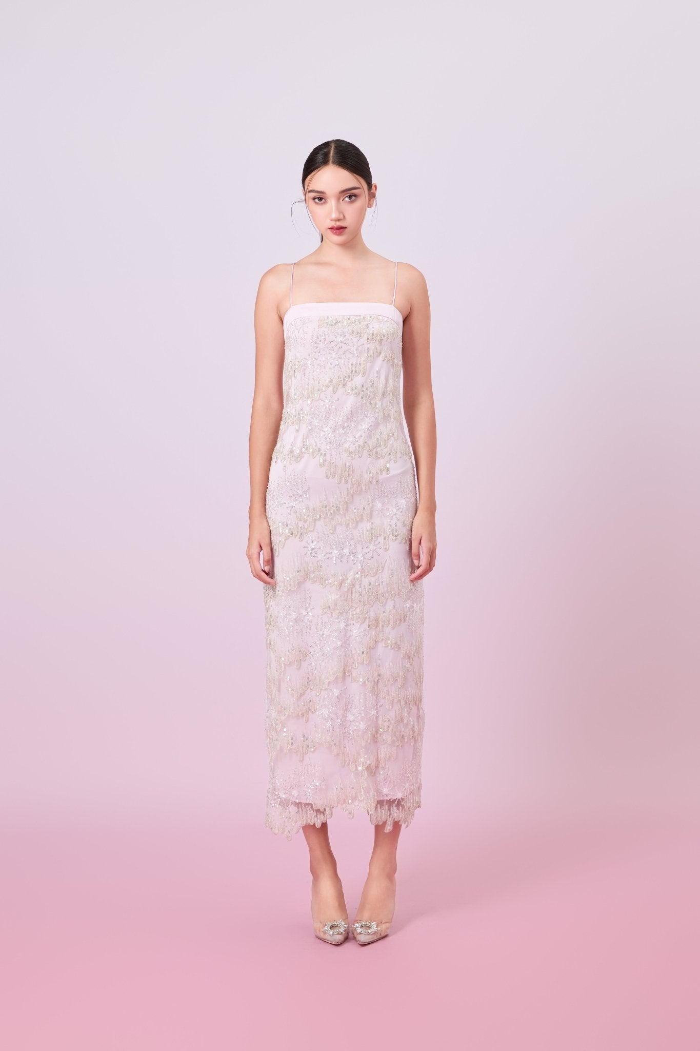 Gabriellen Pink With Sequins Column Dress - Nimisski