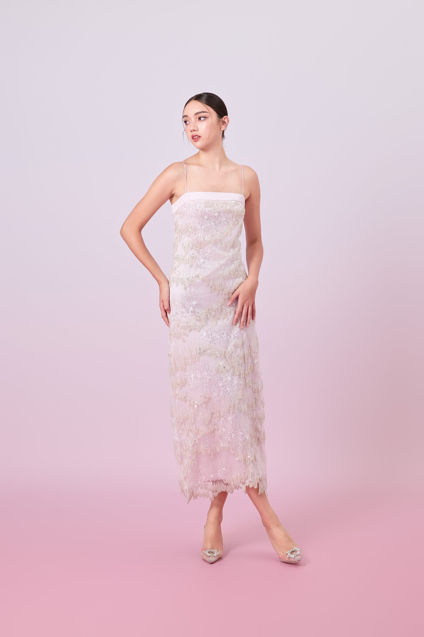 Gabriellen Pink With Sequins Column Dress
