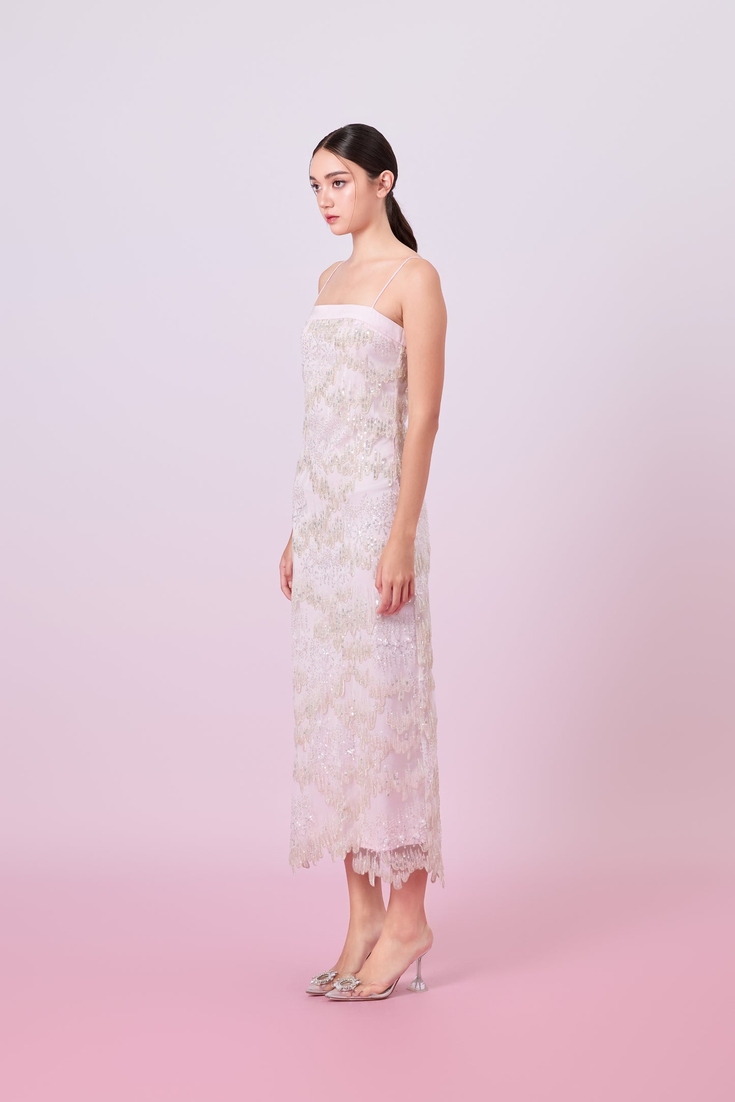 Gabriellen Pink With Sequins Column Dress