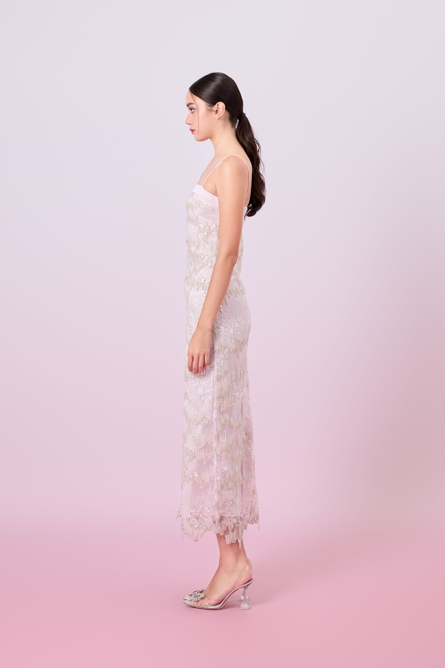 Gabriellen Pink With Sequins Column Dress