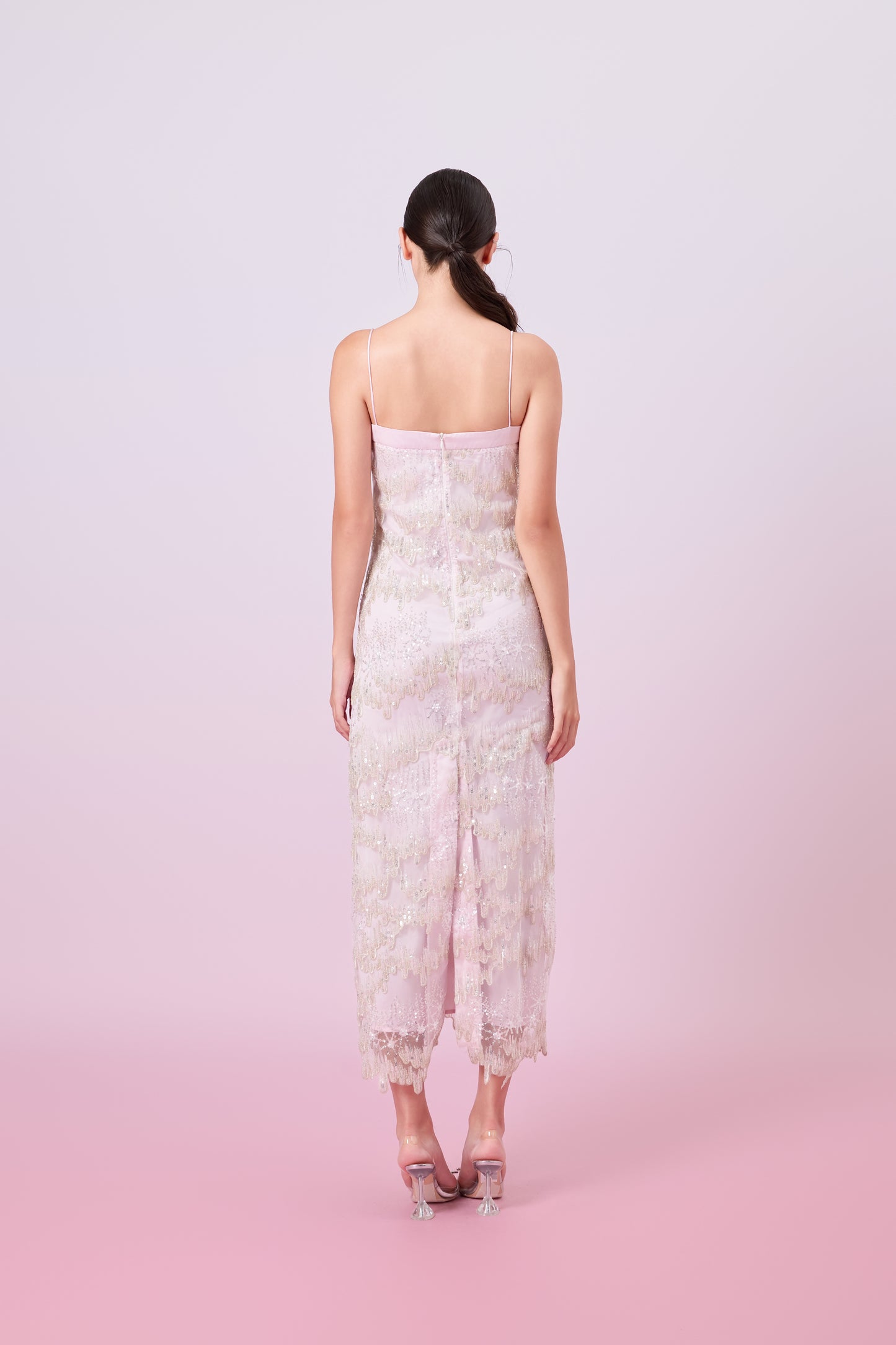 Gabriellen Pink With Sequins Column Dress