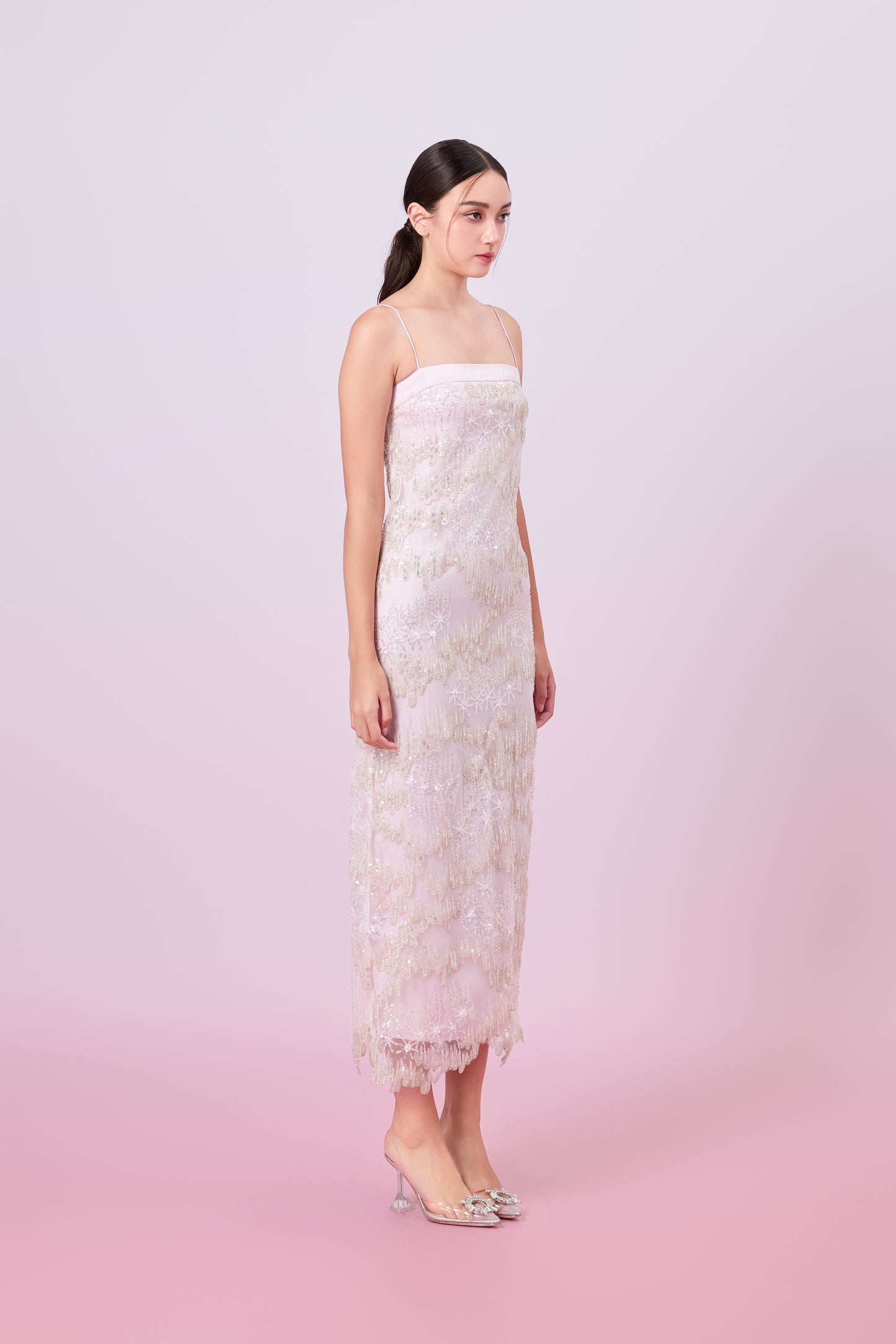 Gabriellen Pink With Sequins Column Dress