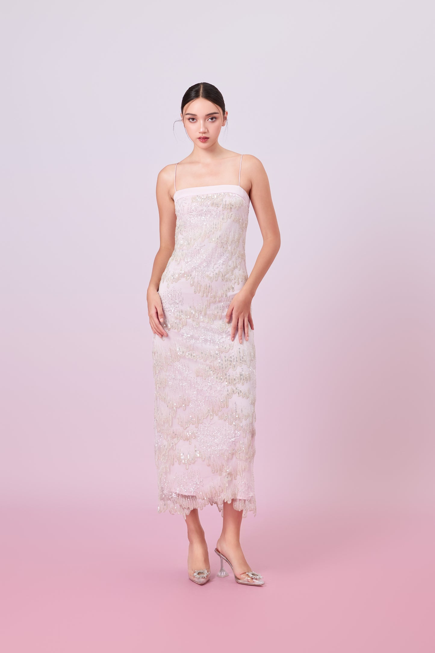 Gabriellen Pink With Sequins Column Dress
