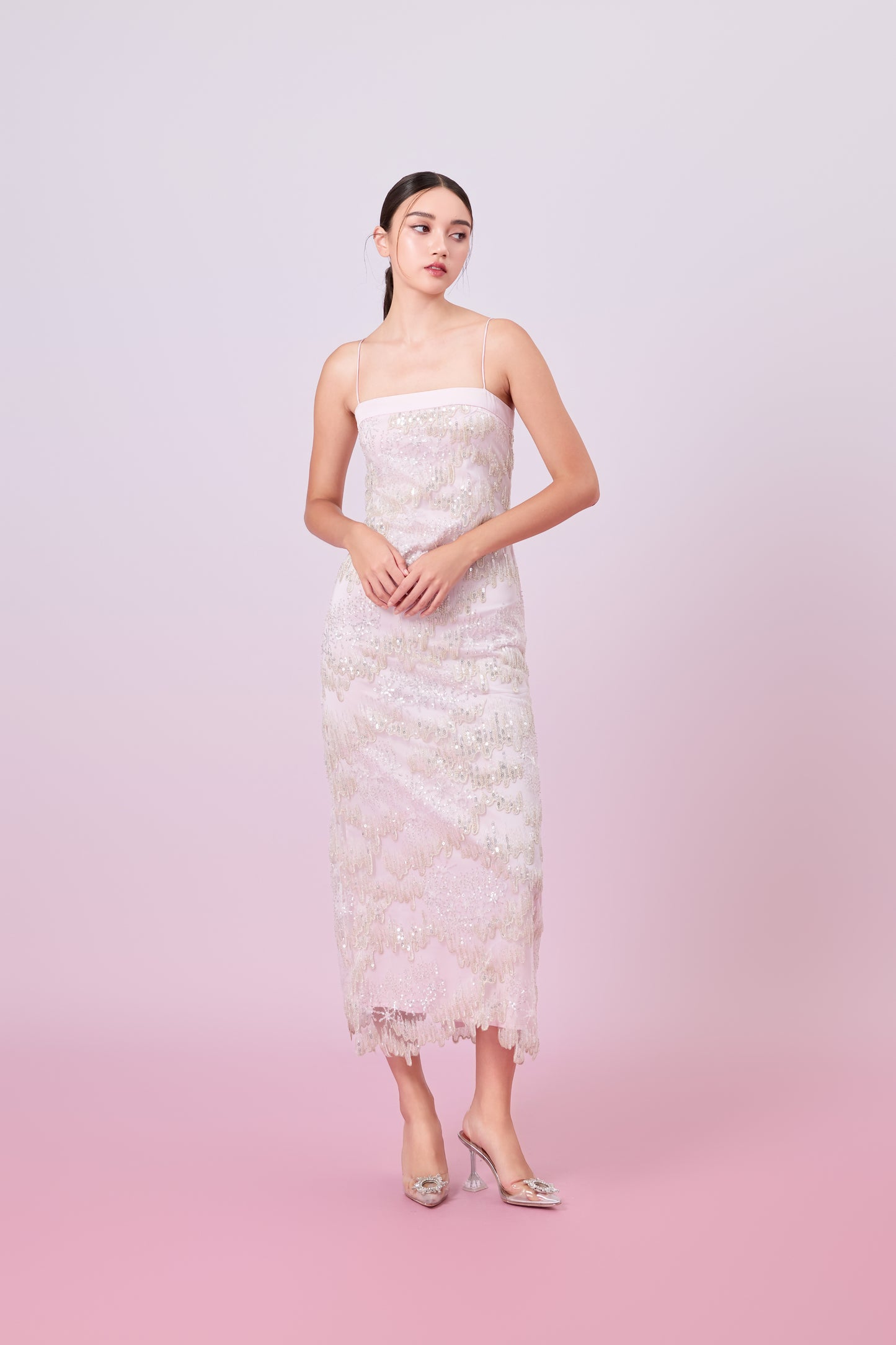 Gabriellen Pink With Sequins Column Dress