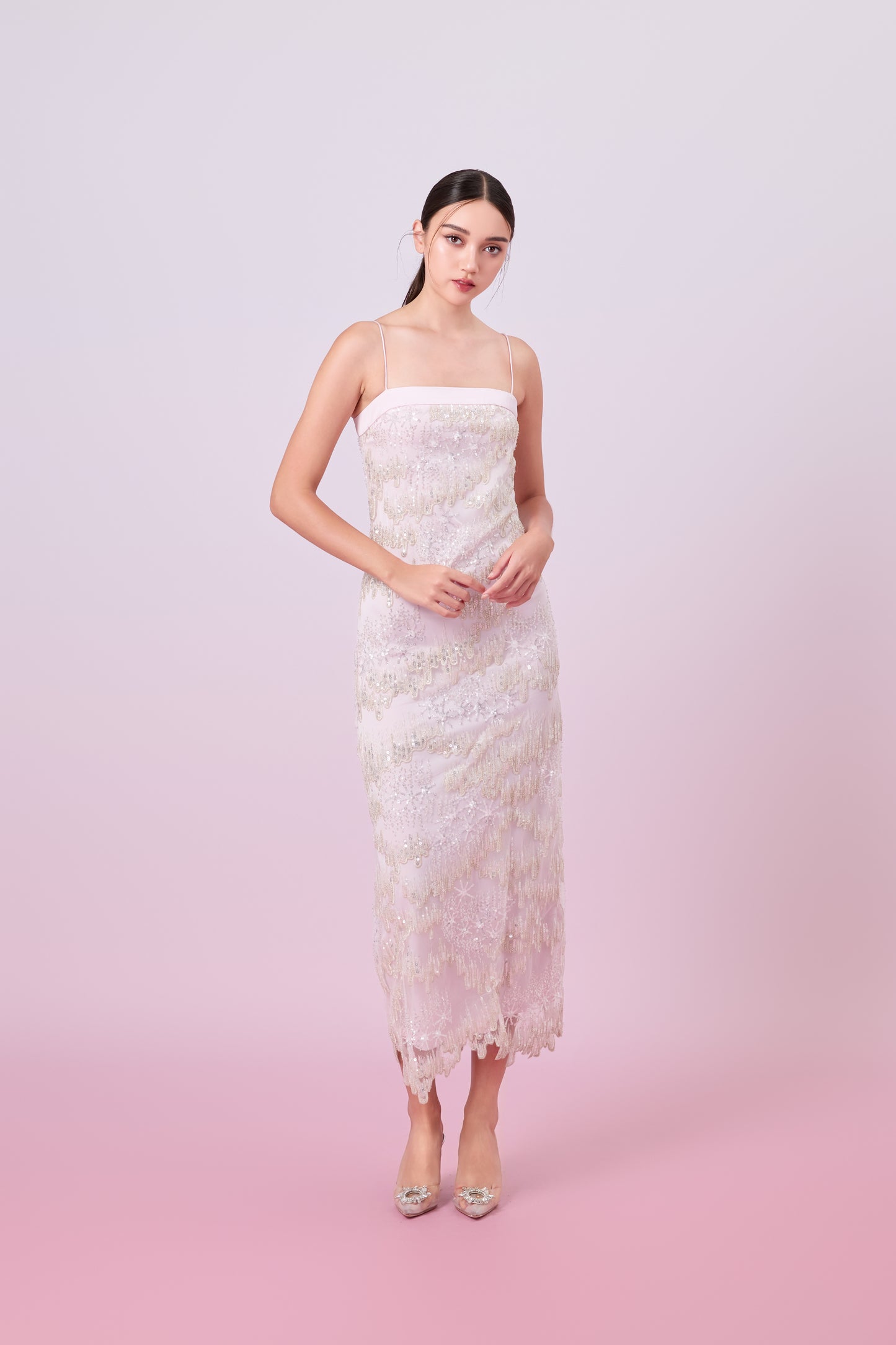 Gabriellen Pink With Sequins Column Dress