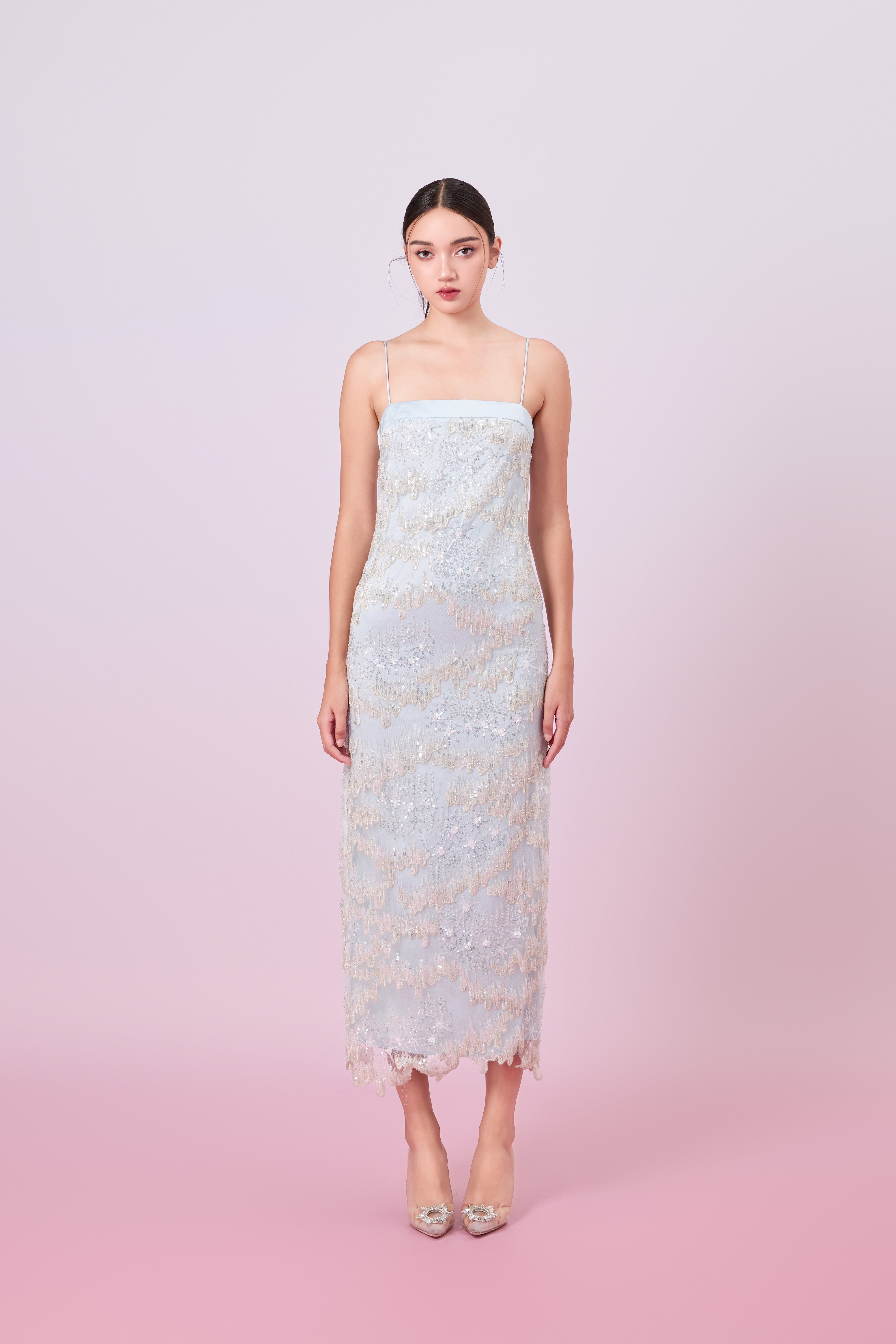 Gabriellen Green With Sequins Column Dress