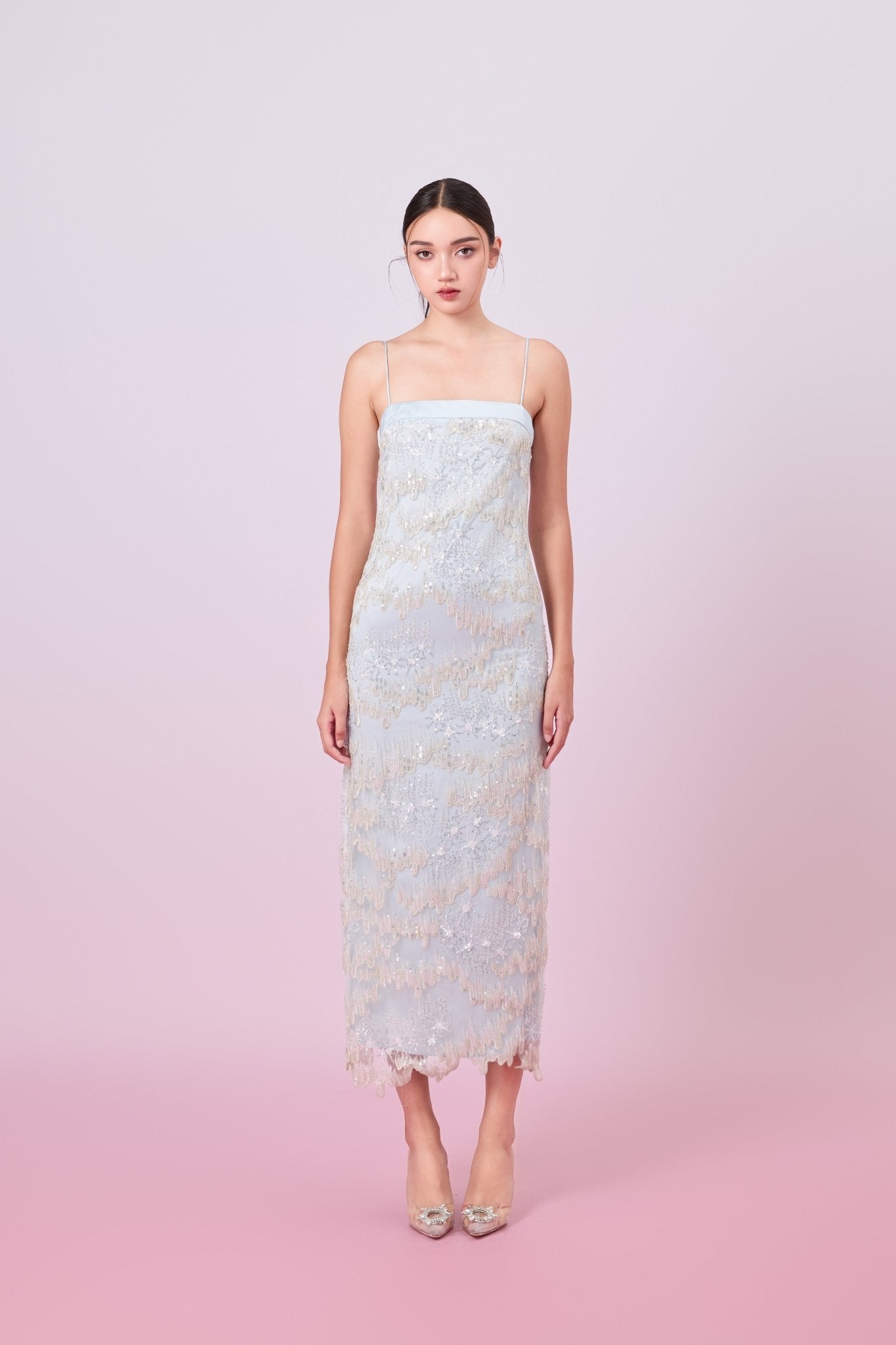 Gabriellen Green With Sequins Column Dress - Nimisski