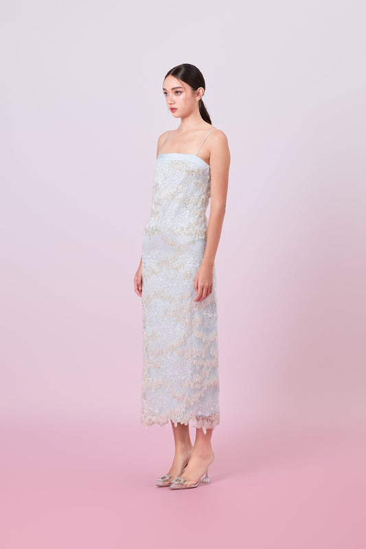Gabriellen Green With Sequins Column Dress - Nimisski