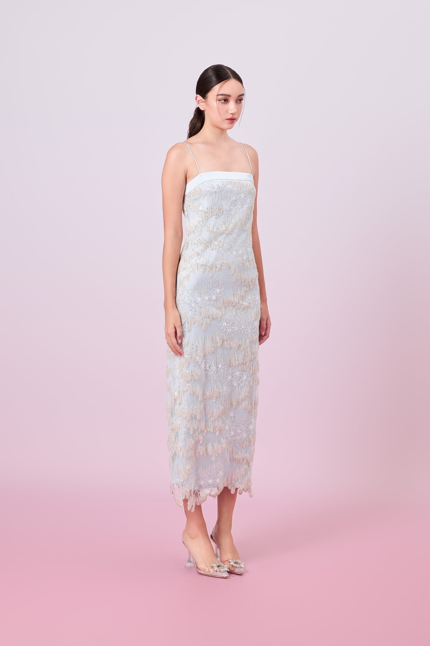 Gabriellen Green With Sequins Column Dress