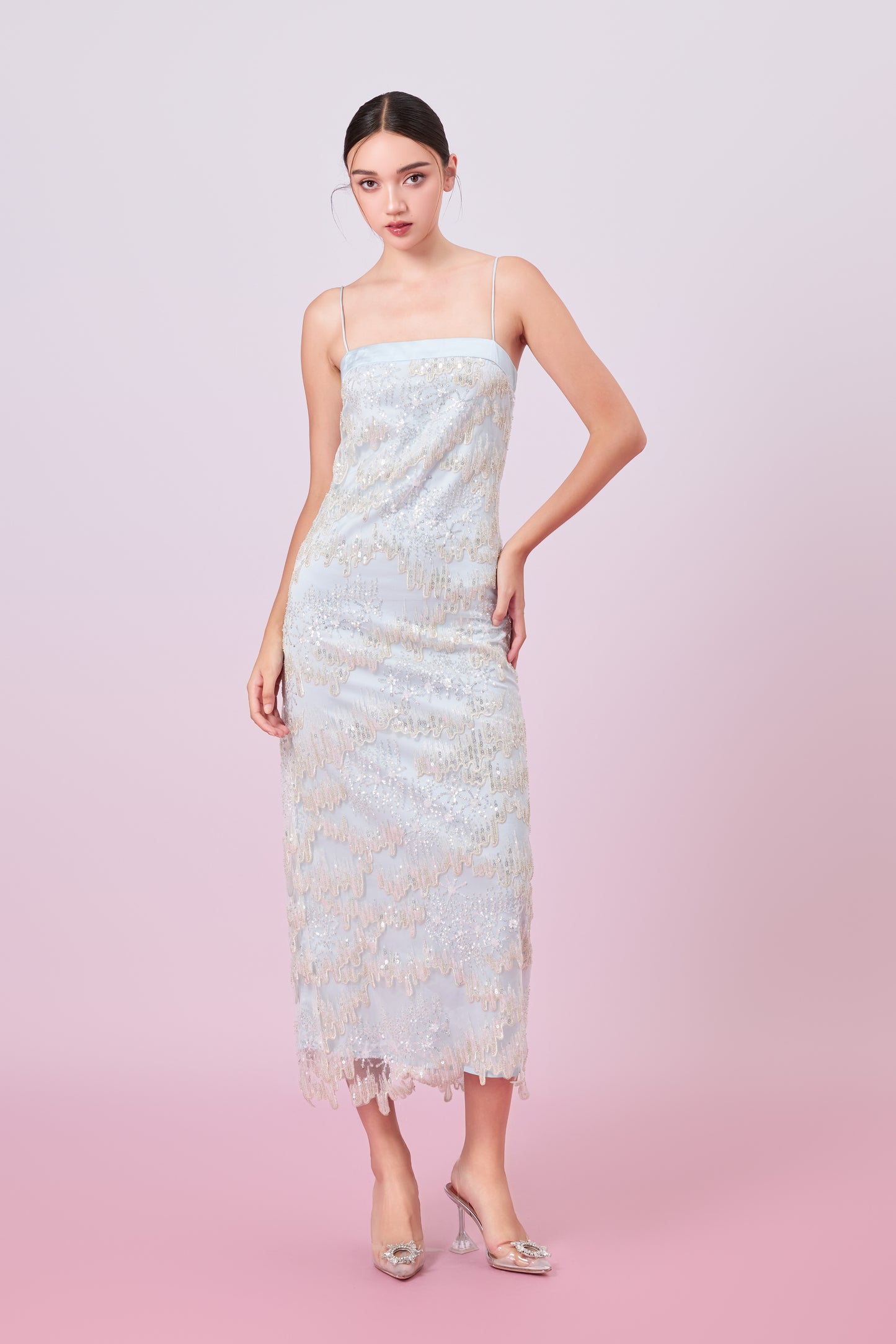 Gabriellen Green With Sequins Column Dress