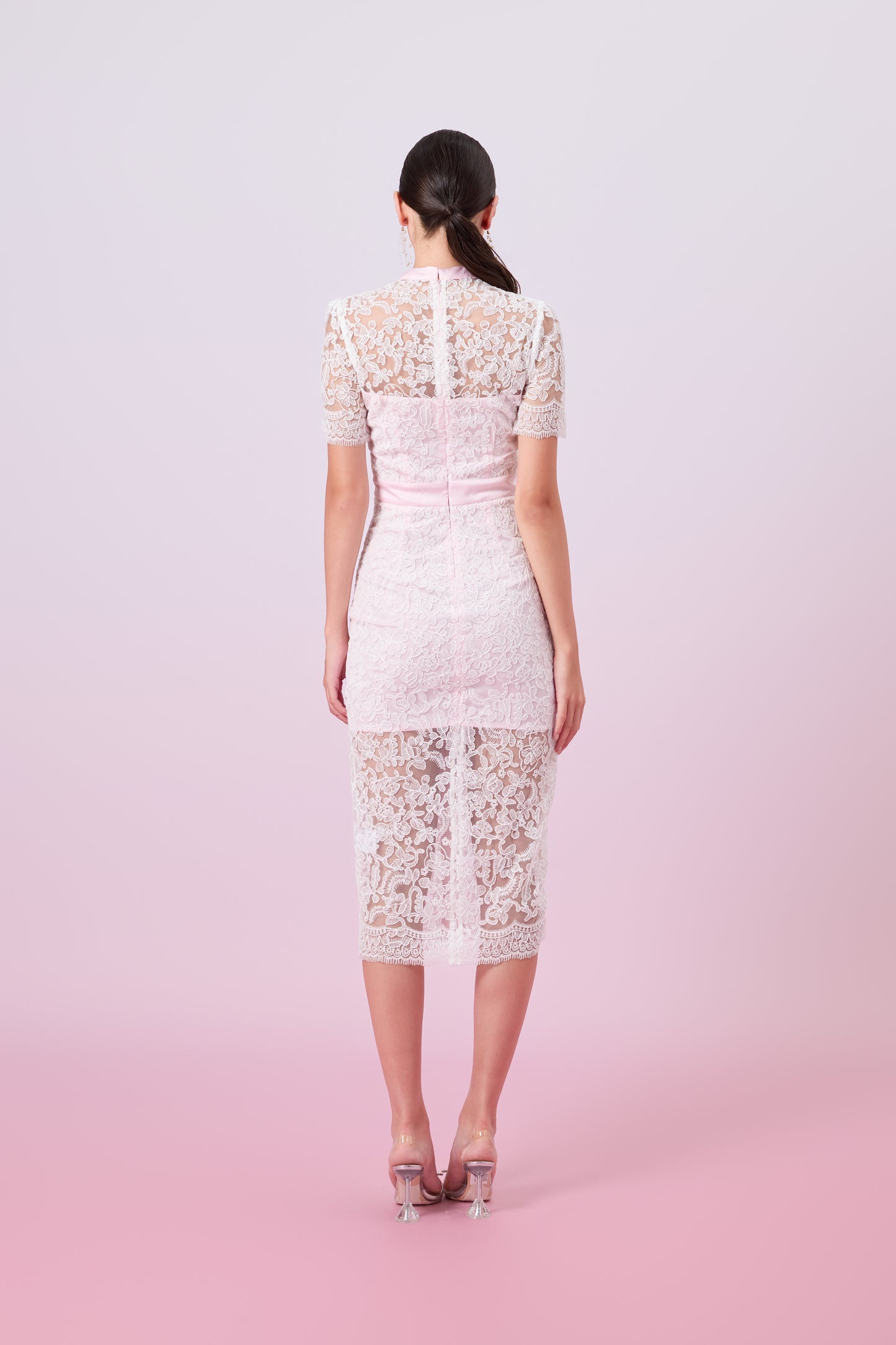 Gavra White Lace With Pink Button Down Dress