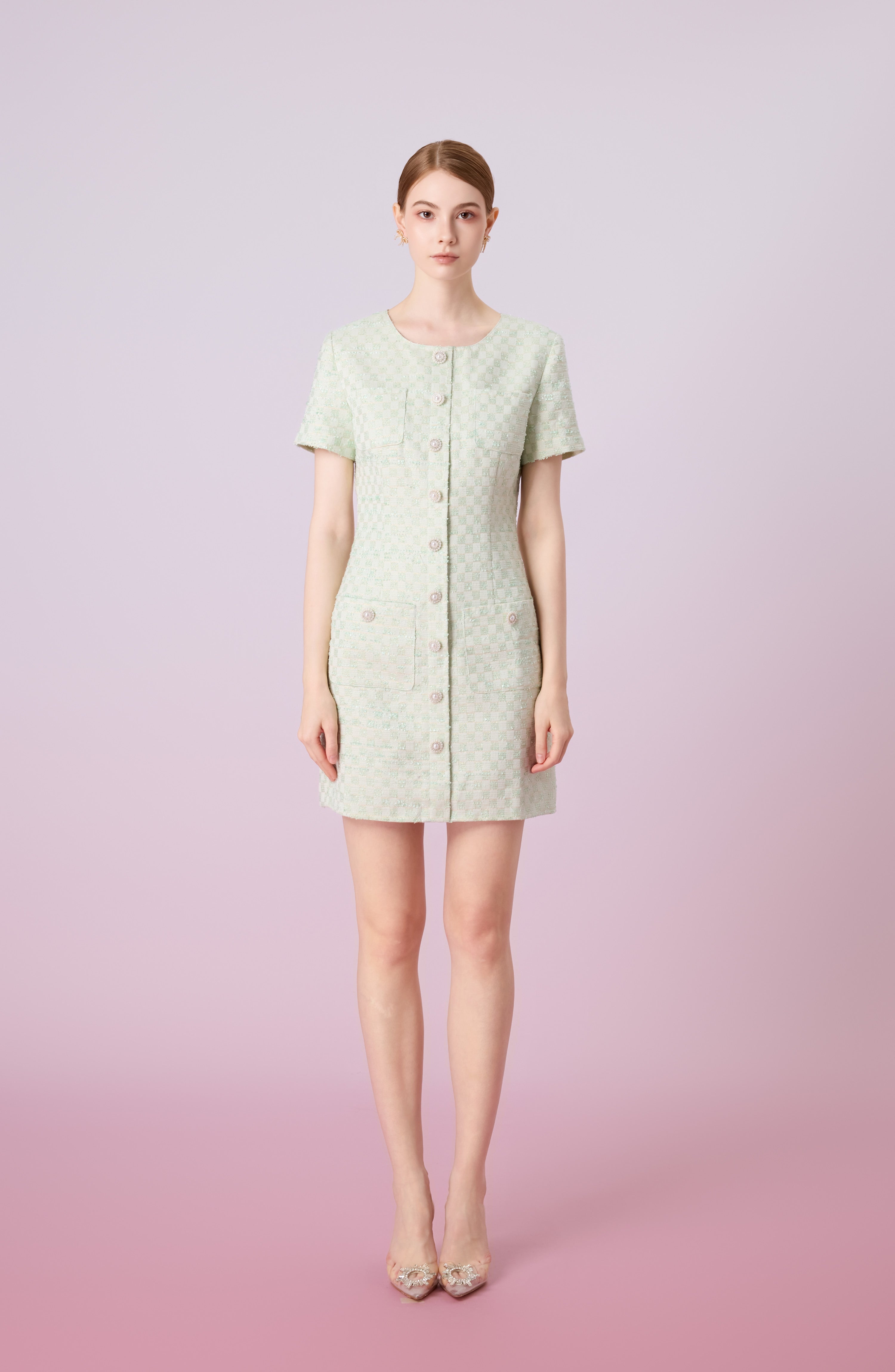 Jacklin Green Checkered Tweed Dress
