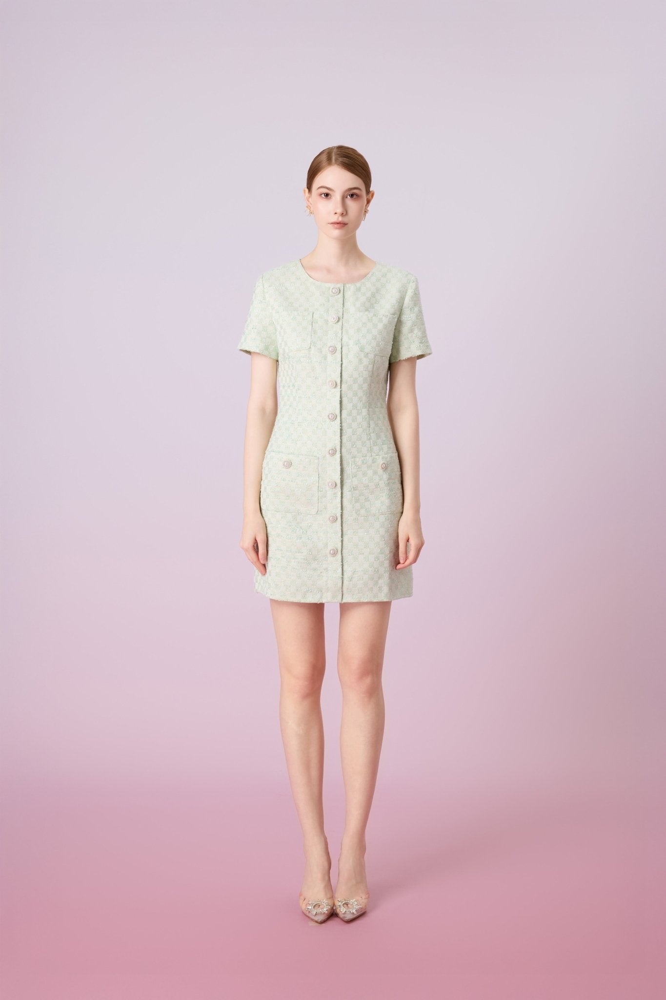 Jacklin Green Checkered Tweed Dress - Nimisski