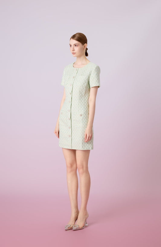 Jacklin Green Checkered Tweed Dress - Nimisski