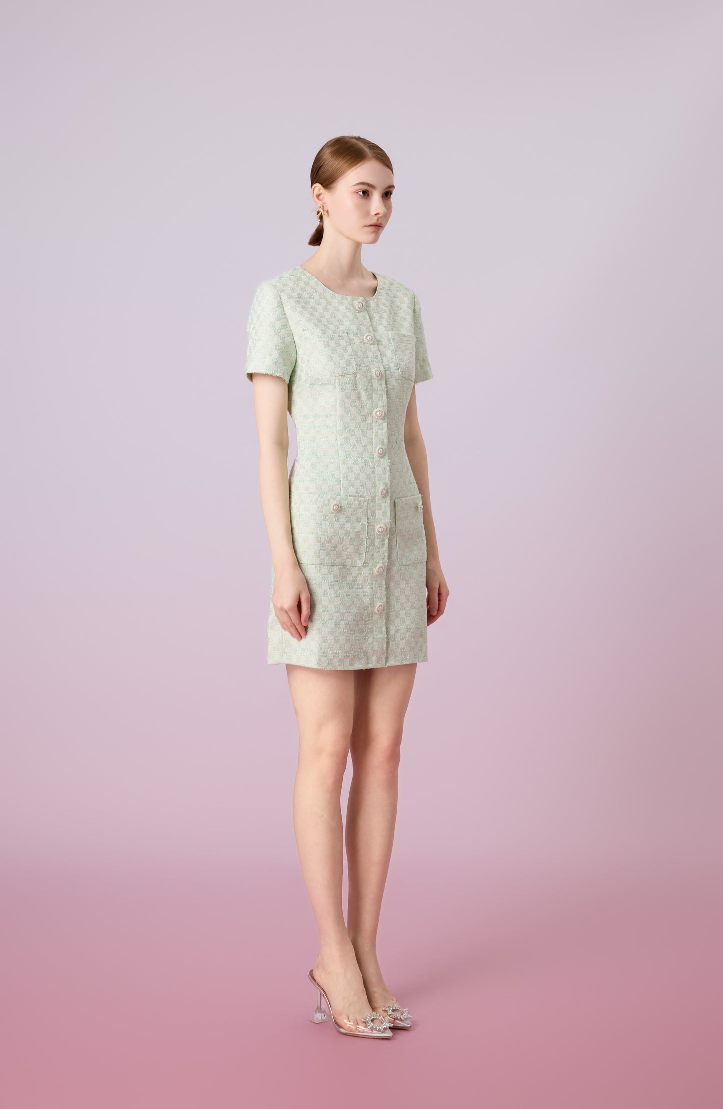 Jacklin Green Checkered Tweed Dress