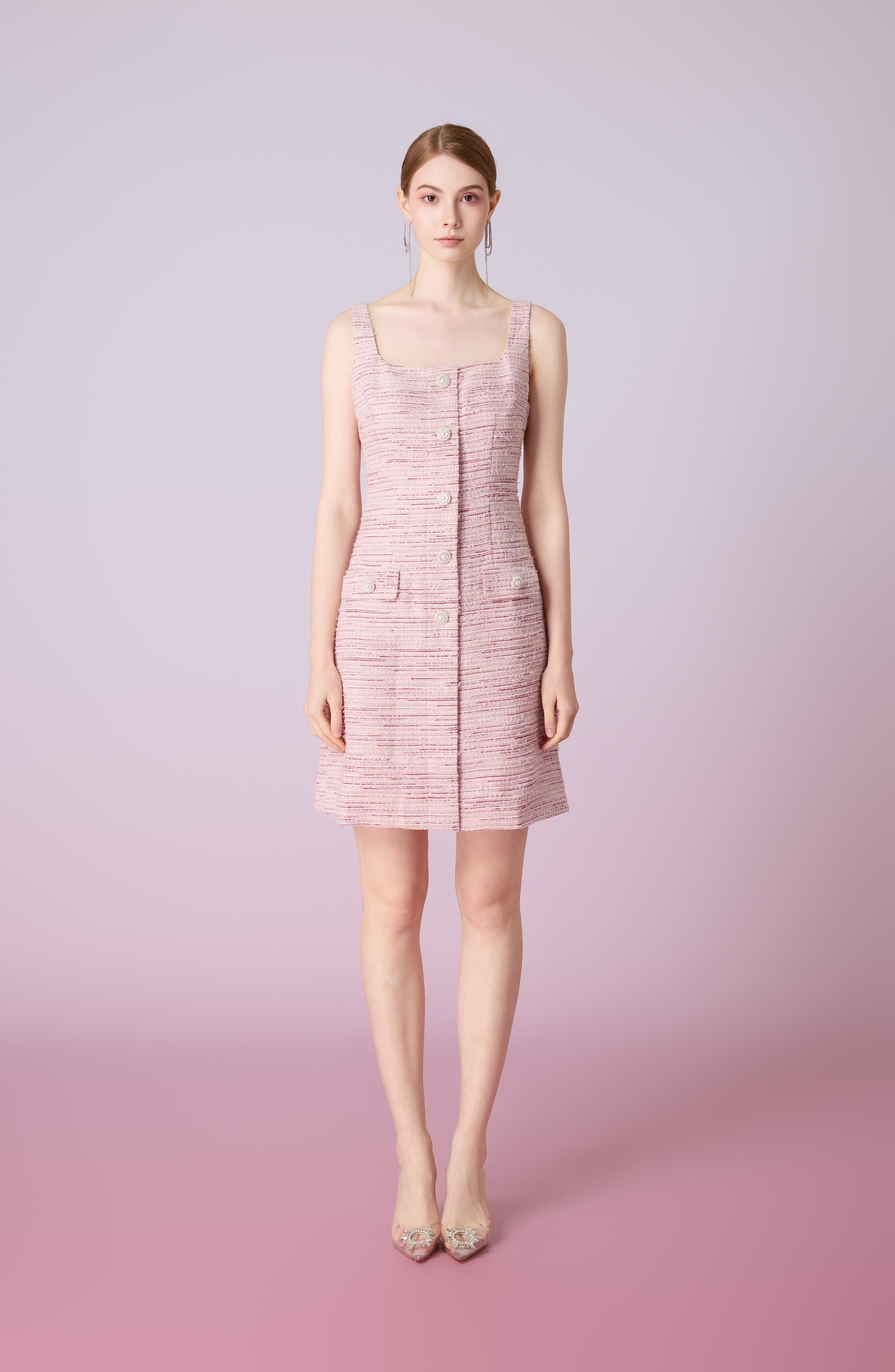 Joelynn Pink Tweed Front Button Dress
