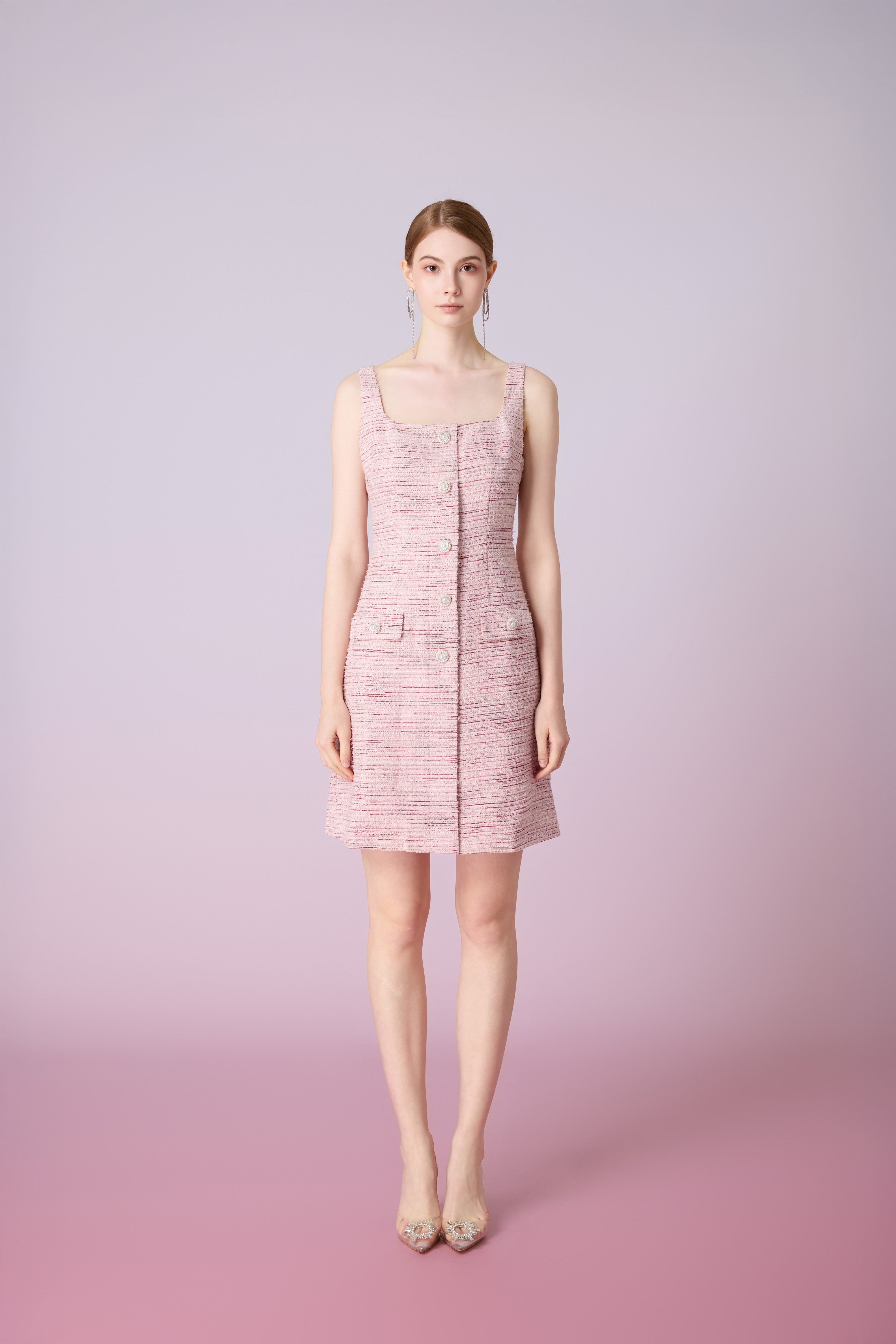Joelynn Pink Tweed Front Button Dress