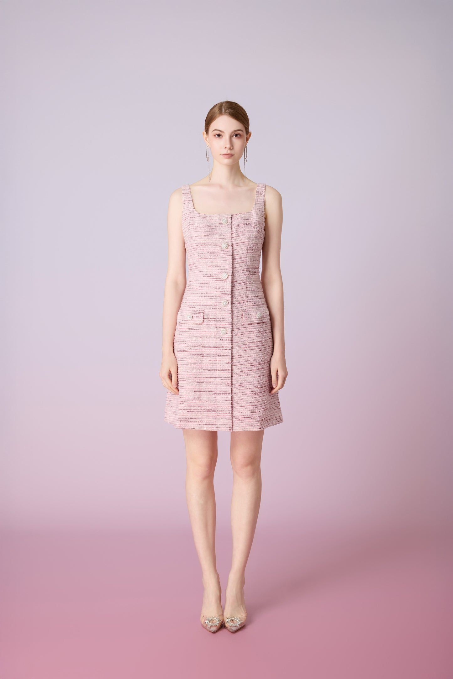 Joelynn Pink Tweed Front Button Dress