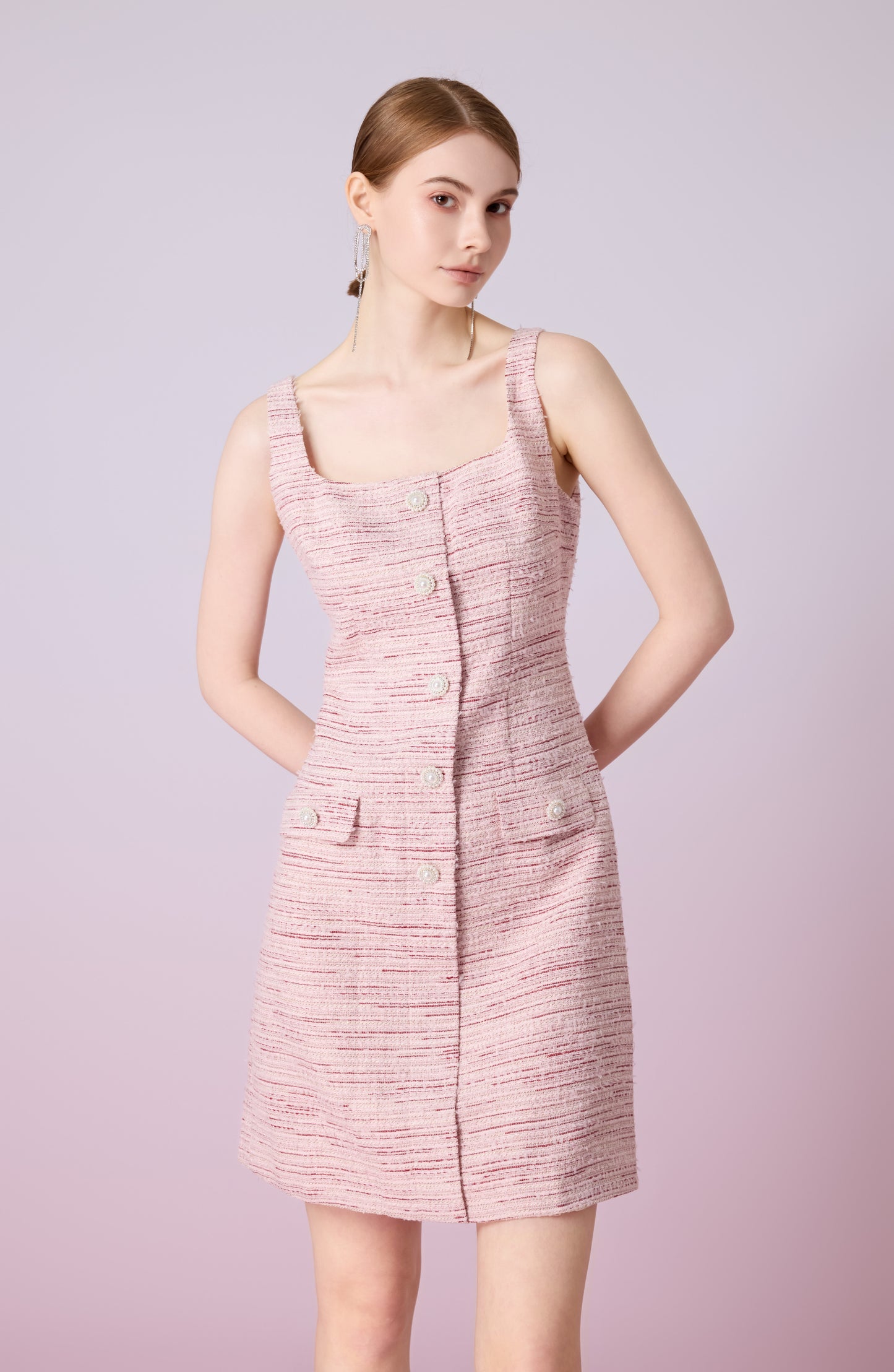Joelynn Pink Tweed Front Button Dress