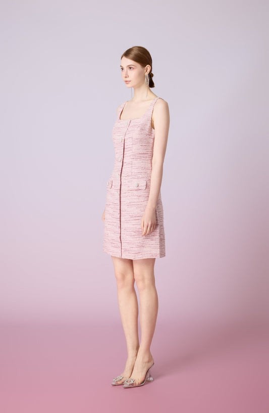 Joelynn Pink Tweed Front Button Dress - Nimisski