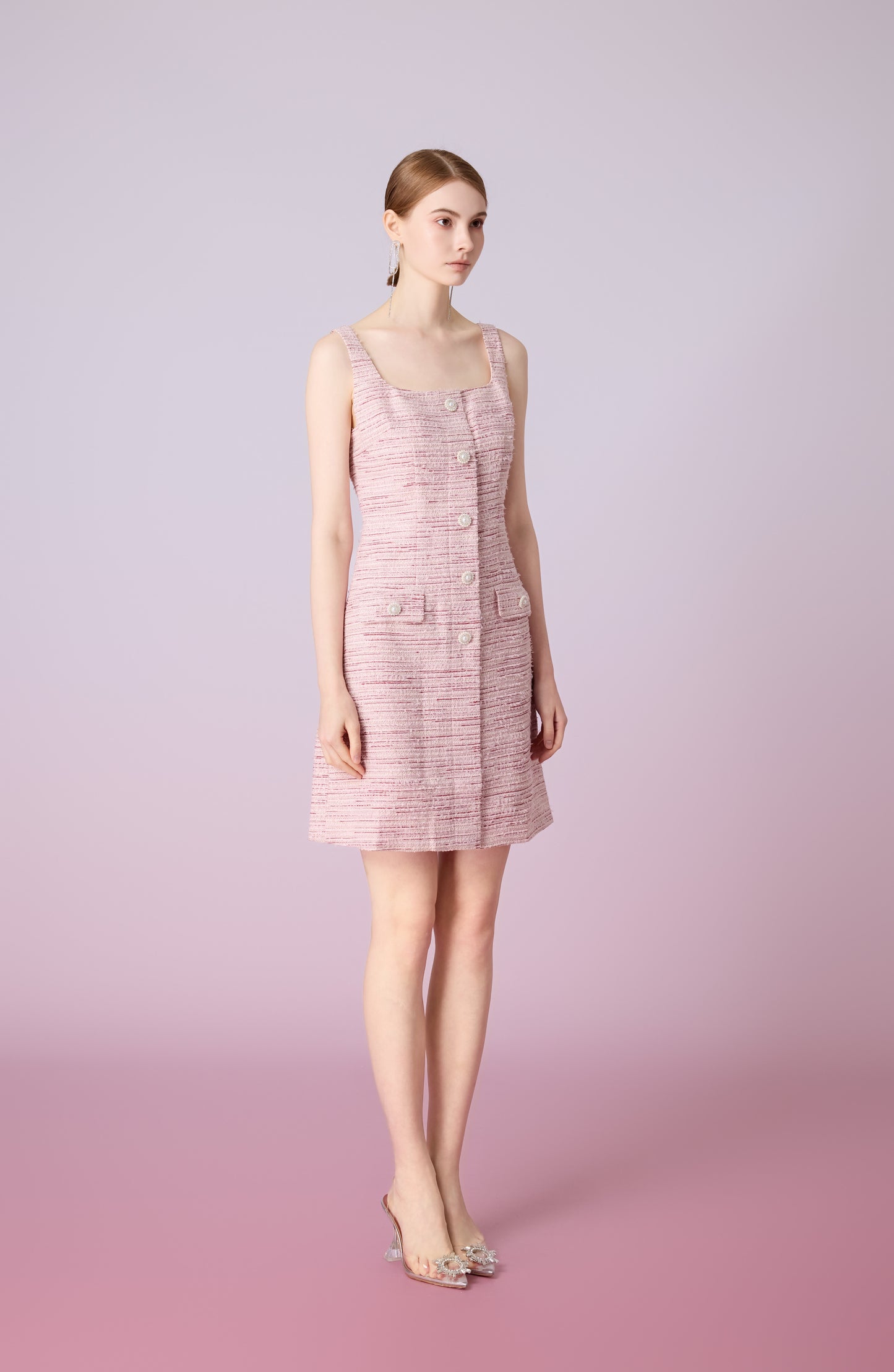 Joelynn Pink Tweed Front Button Dress