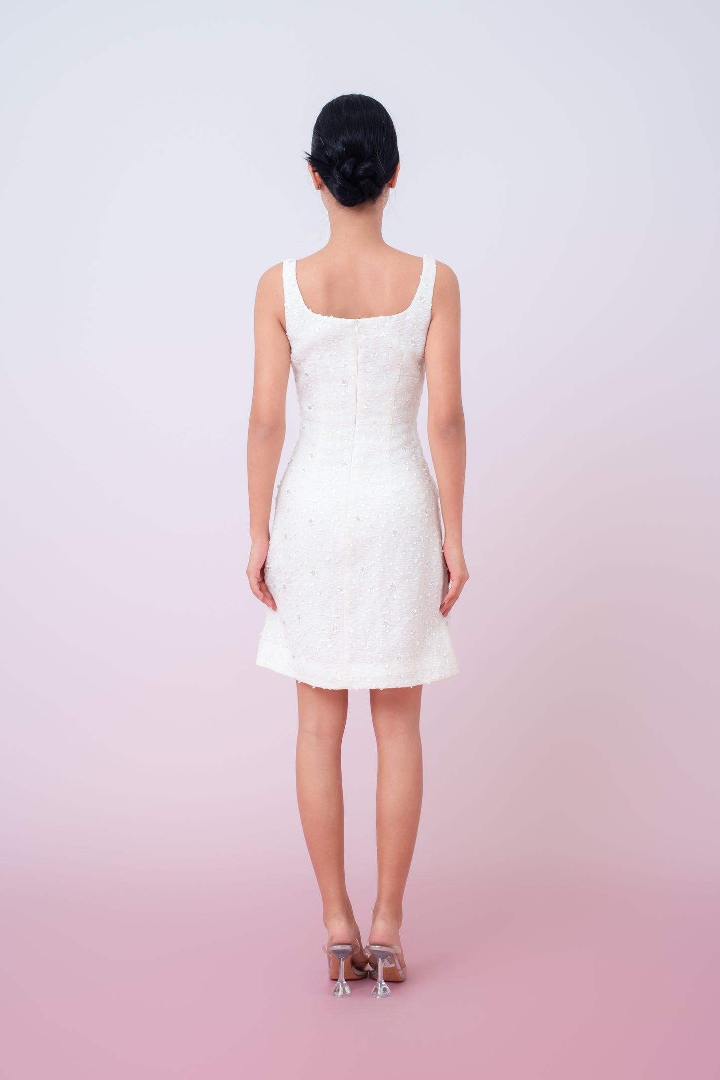 Joelynn Ivory Tweed With Embroidered Front Button Dress