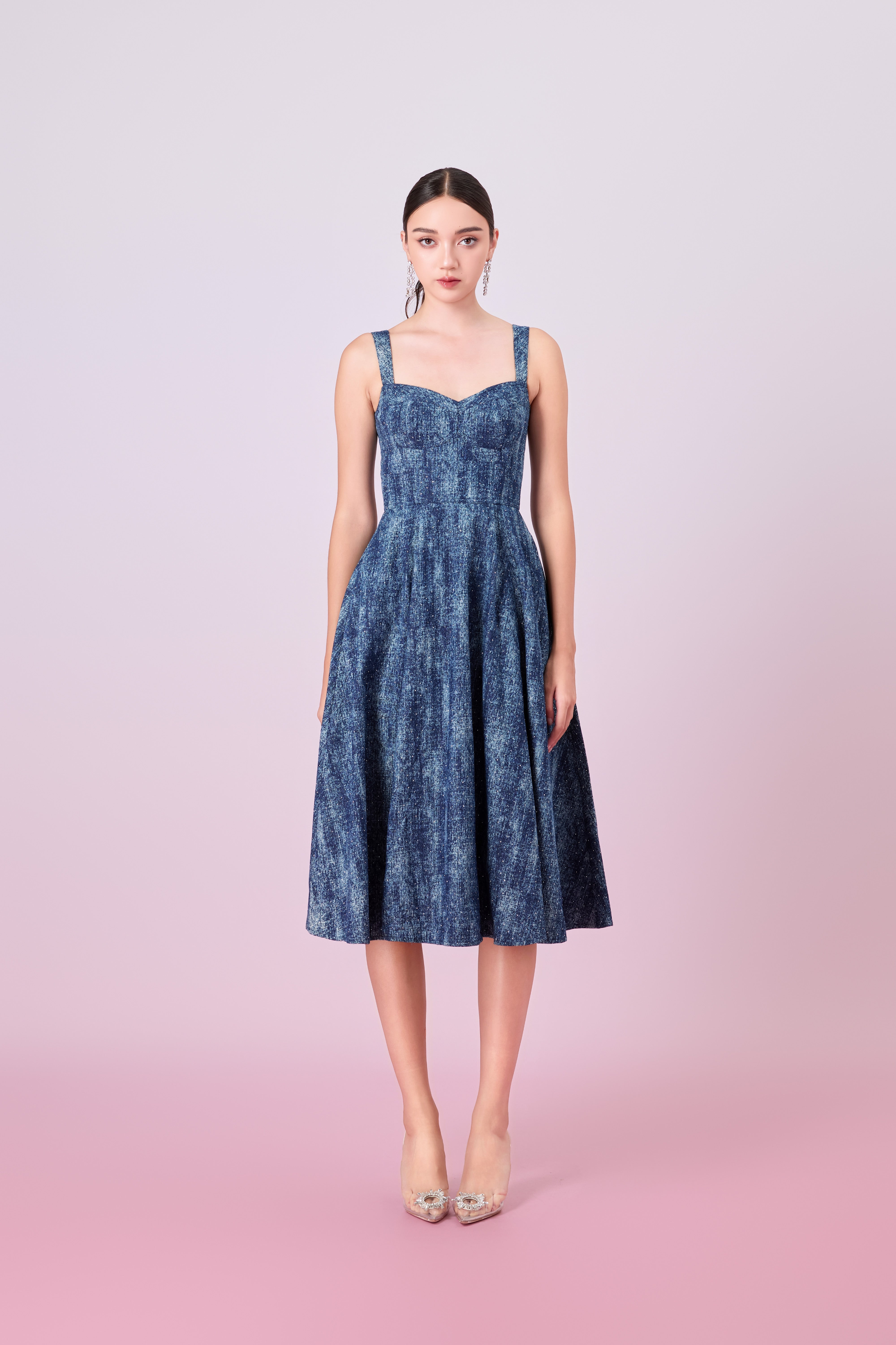 Jacqueleen Twinkle Dark Blue Strap Long Dress