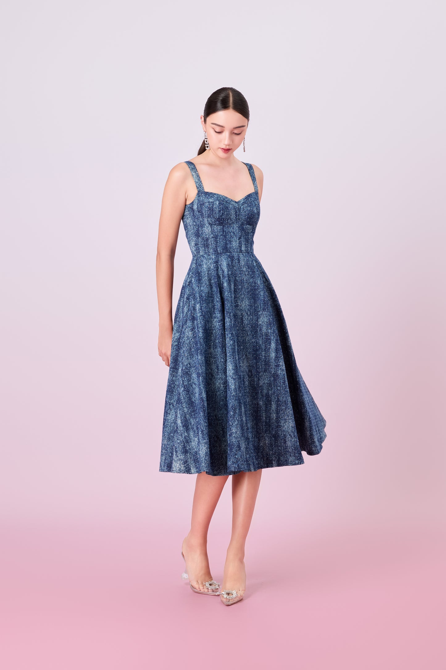 Jacqueleen Twinkle Dark Blue Strap Long Dress