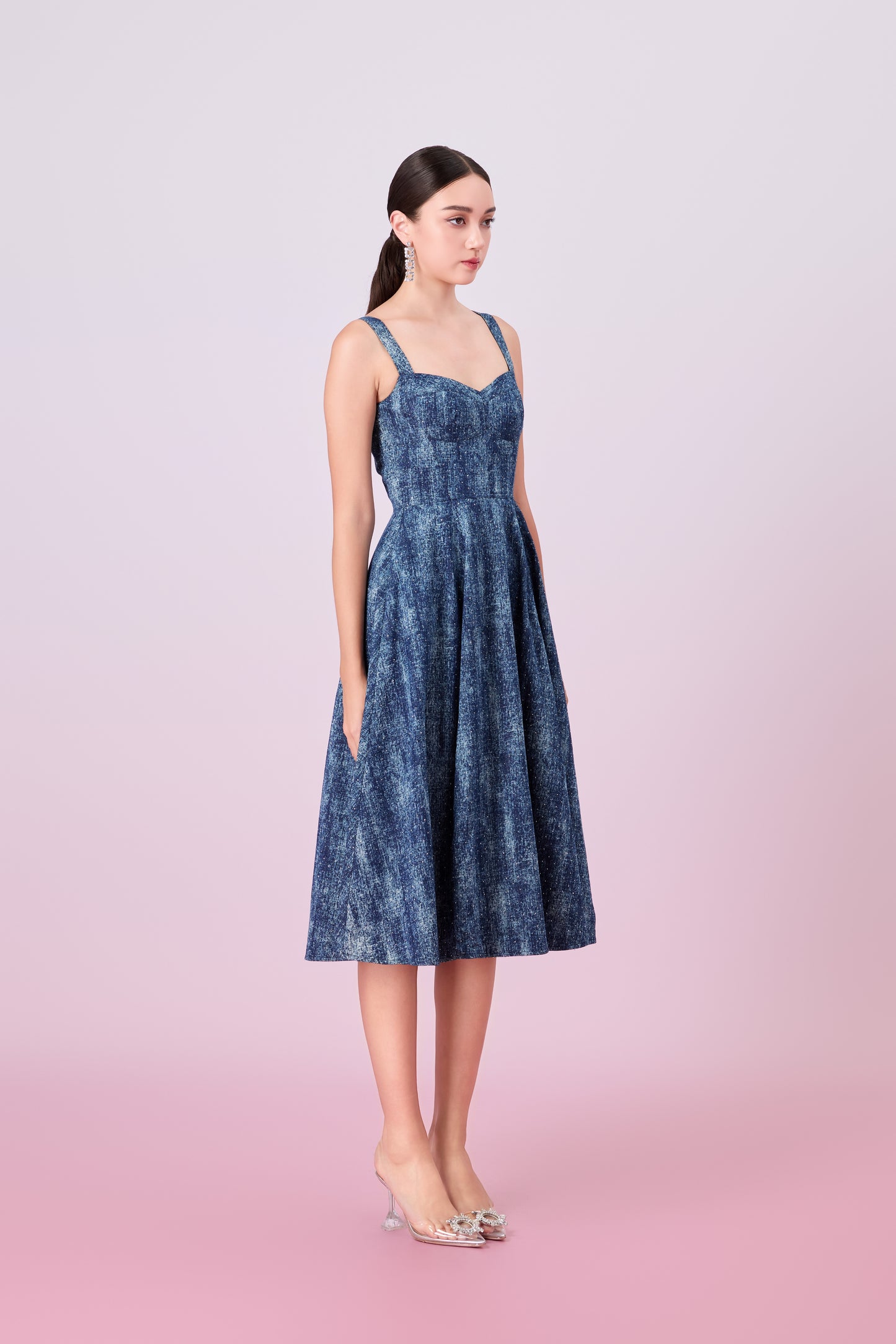 Jacqueleen Twinkle Dark Blue Strap Long Dress