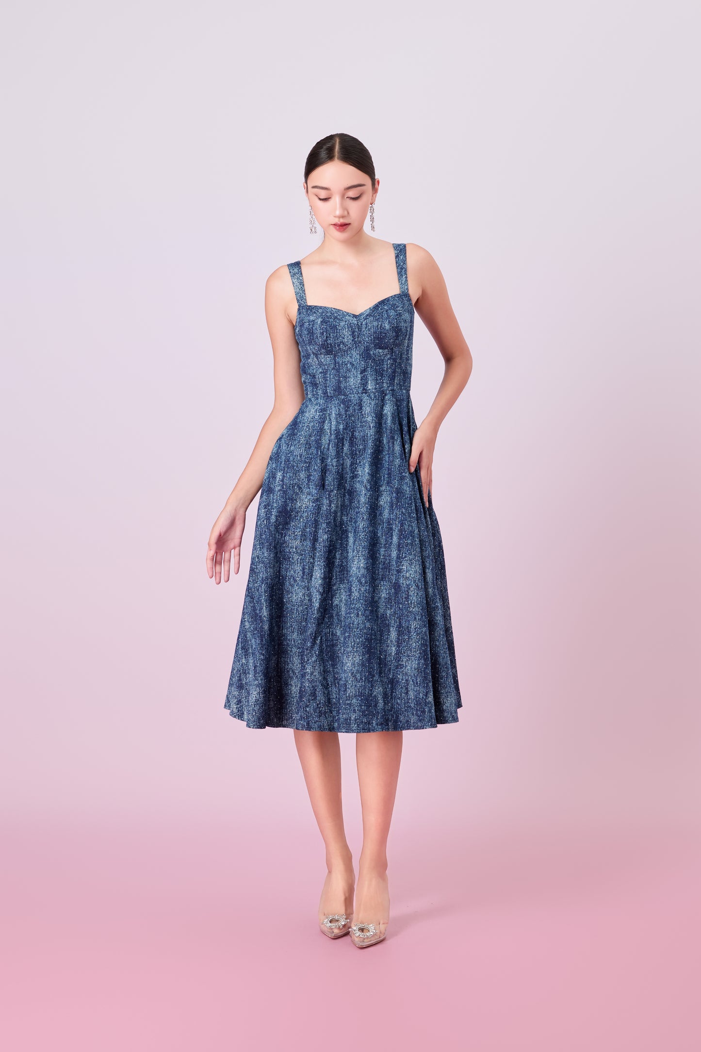 Jacqueleen Twinkle Dark Blue Strap Long Dress