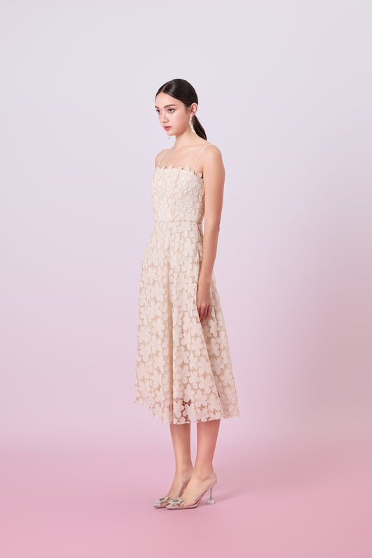 Juelline Beige Flower Lace Long Dress
