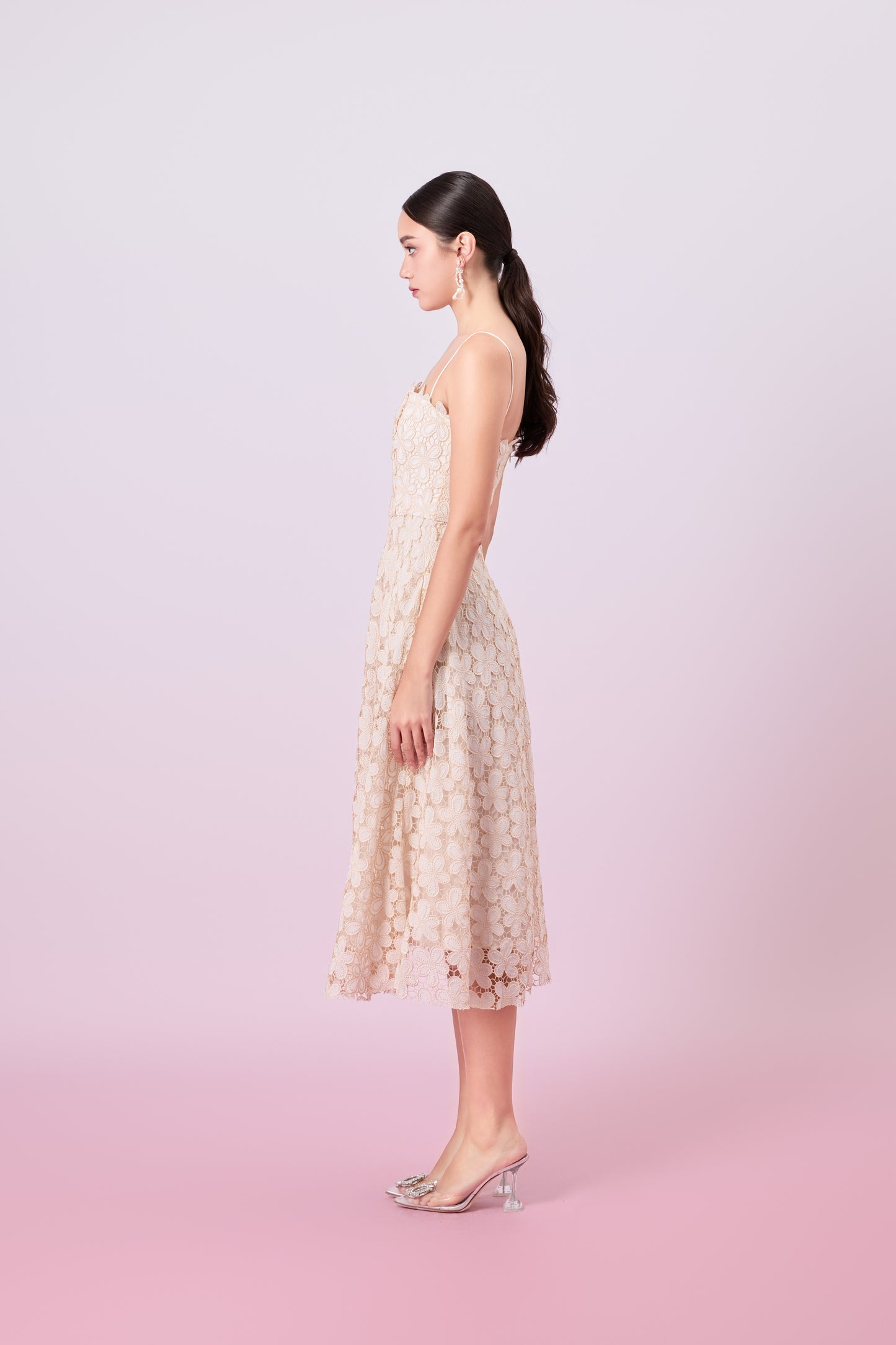 Juelline Beige Flower Lace Long Dress