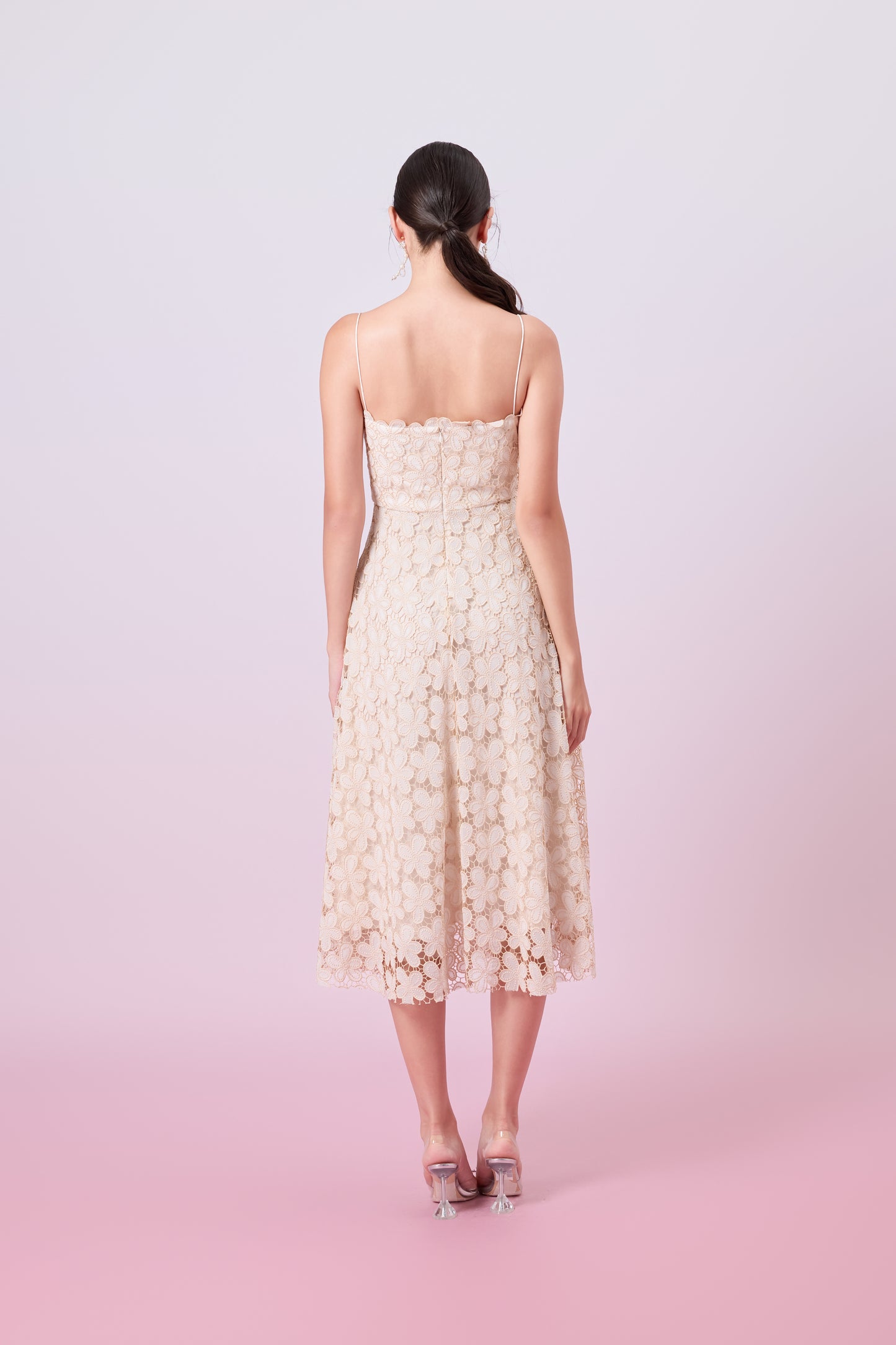 Juelline Beige Flower Lace Long Dress