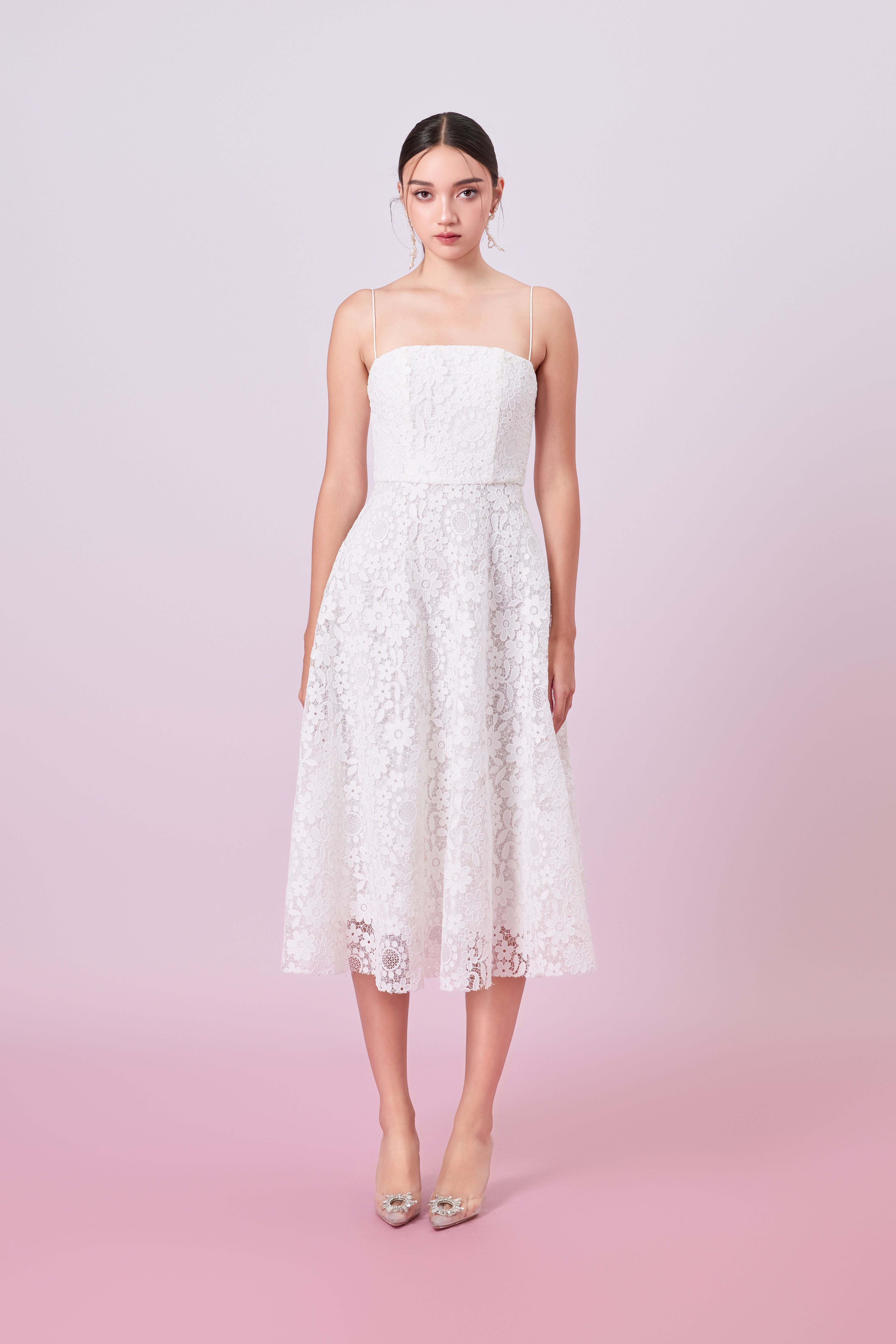 Juelline White Flower Lace Long Dress