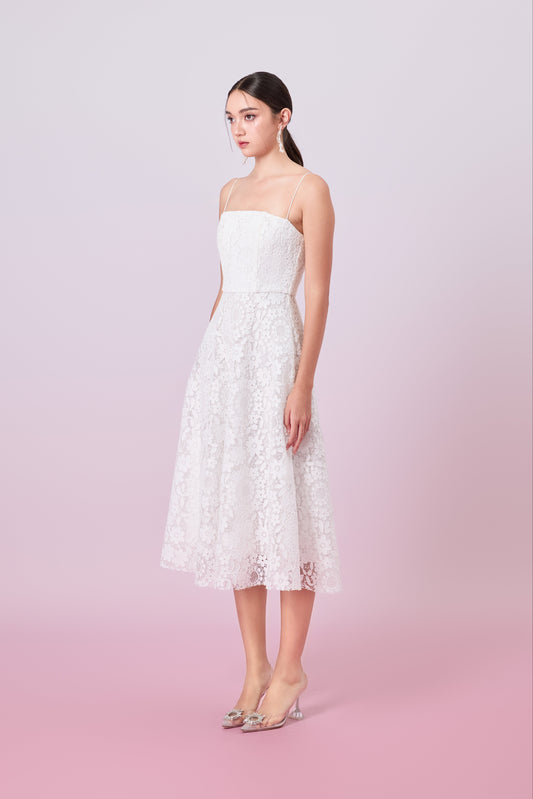 Juelline White Flower Lace Long Dress