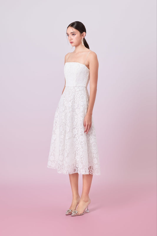 Juelline White Flower Lace Long Dress - Nimisski