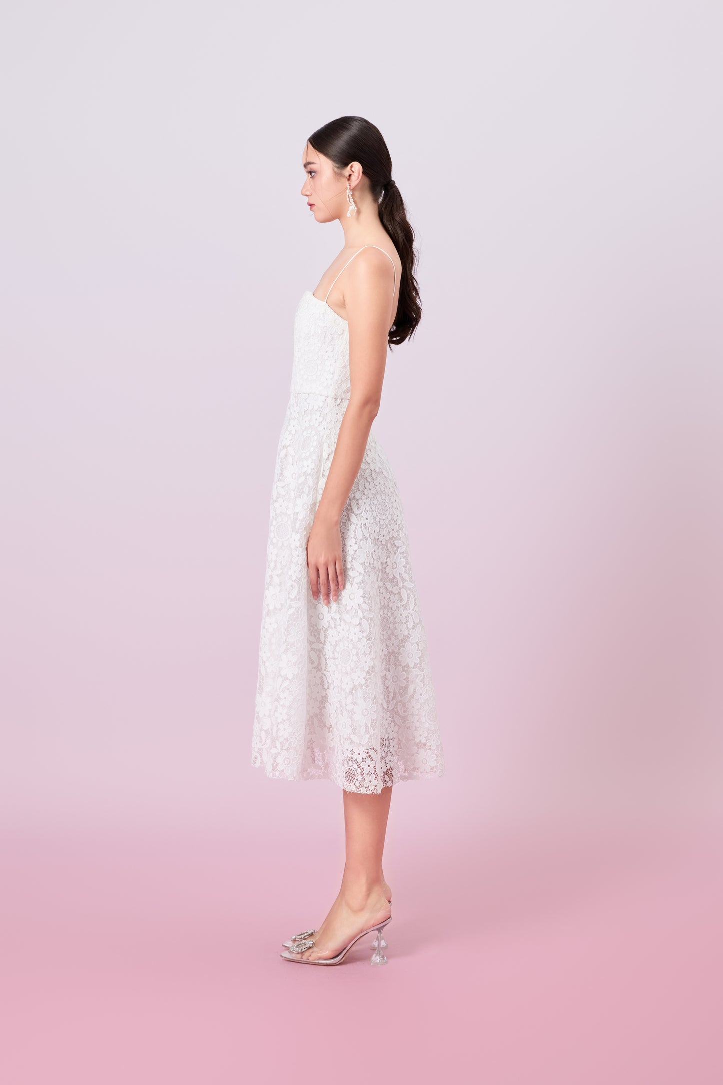 Juelline White Flower Lace Long Dress