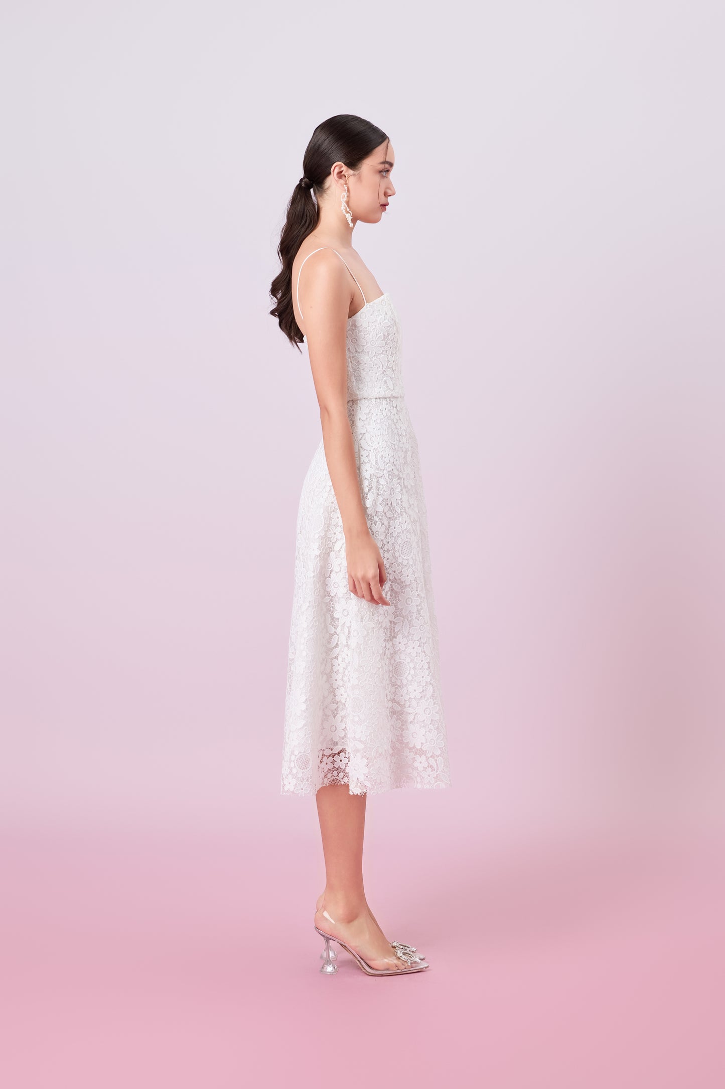 Juelline White Flower Lace Long Dress