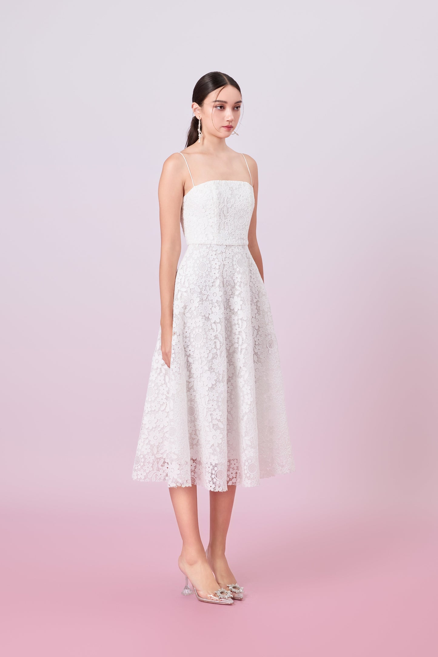 Juelline White Flower Lace Long Dress